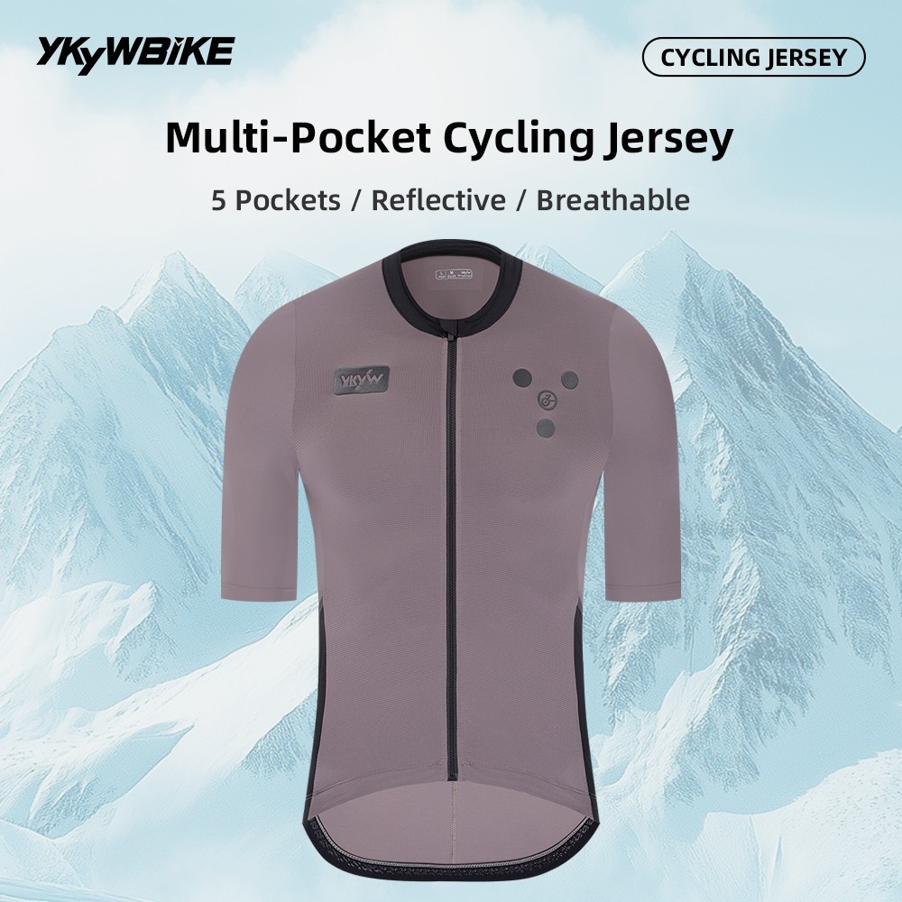 YKYW Men Cycling Jersey Summer Short Sleeve Breathable Bike Pro Shirt 5 Pockets