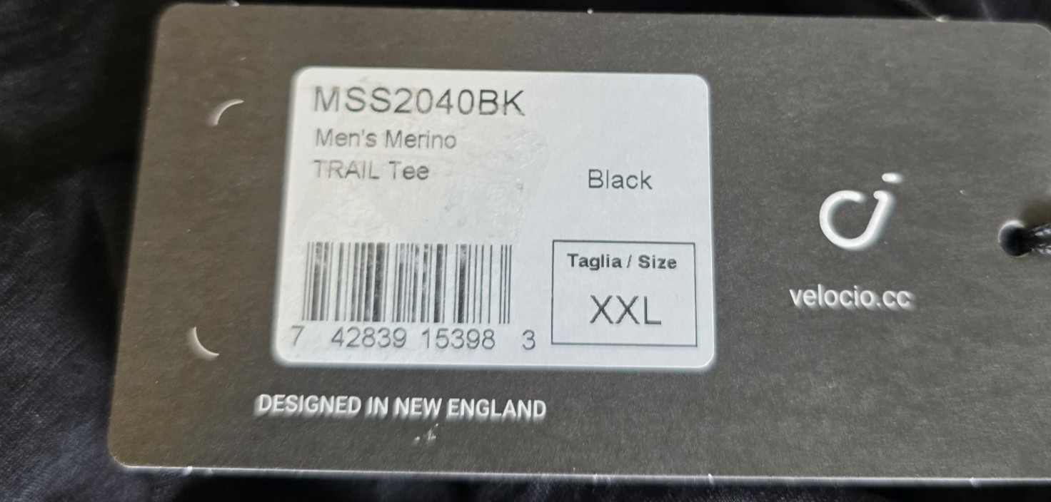 New Velocio Merino Trail Tee Black Mens Size XXL MTB Performance NWT