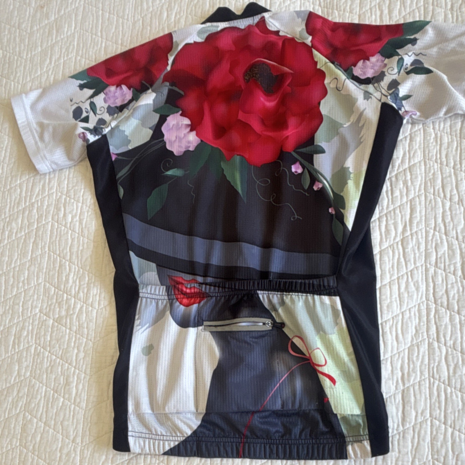 XINTOWN Men’s Floral Mesh Cycling Jersey Short Sleeve Zip Back Pocket M