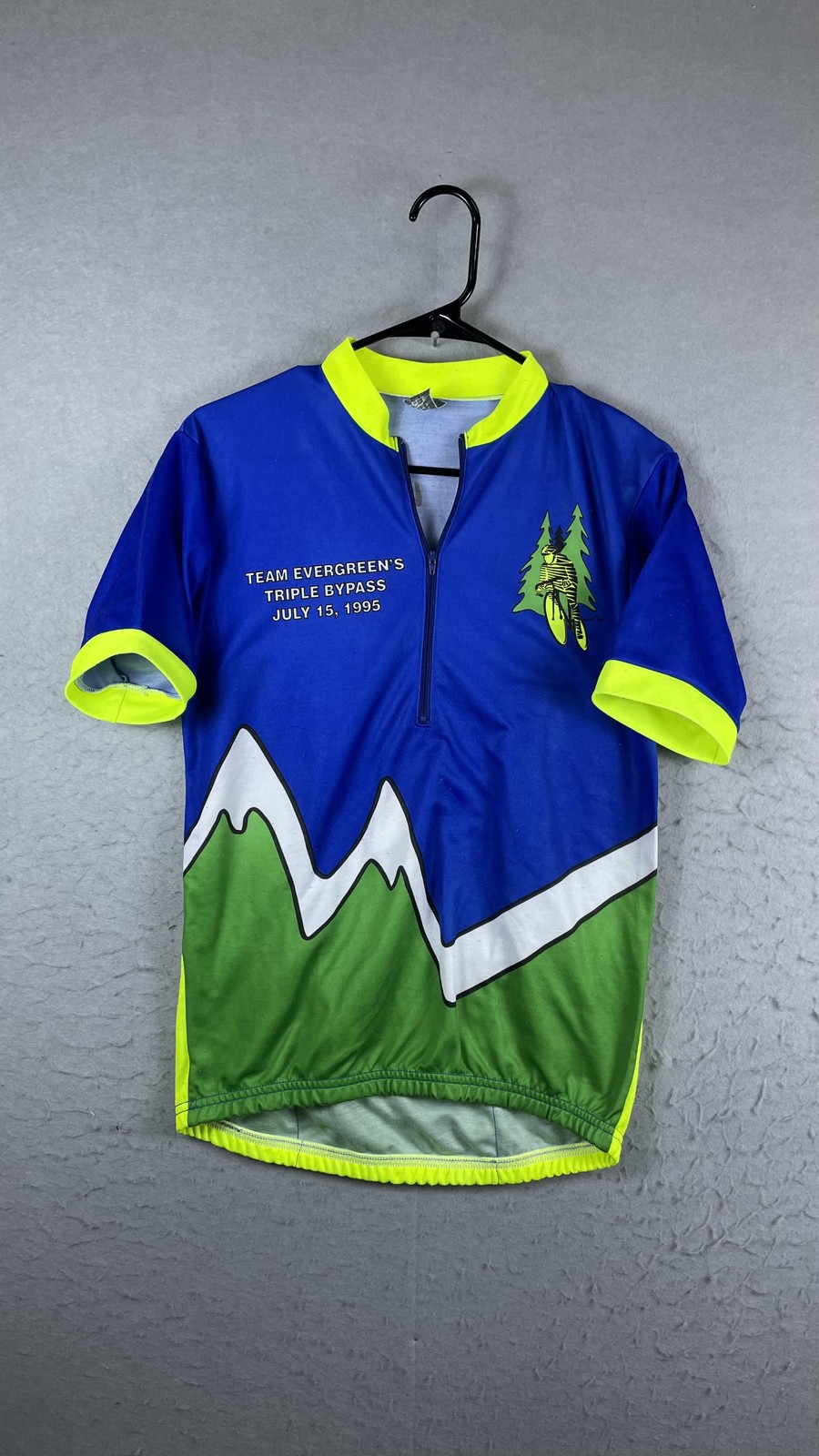 Vintage Triple Bypass Team Evergreen Cycling Jersey Mens M 1995 USA 1/4 Zip