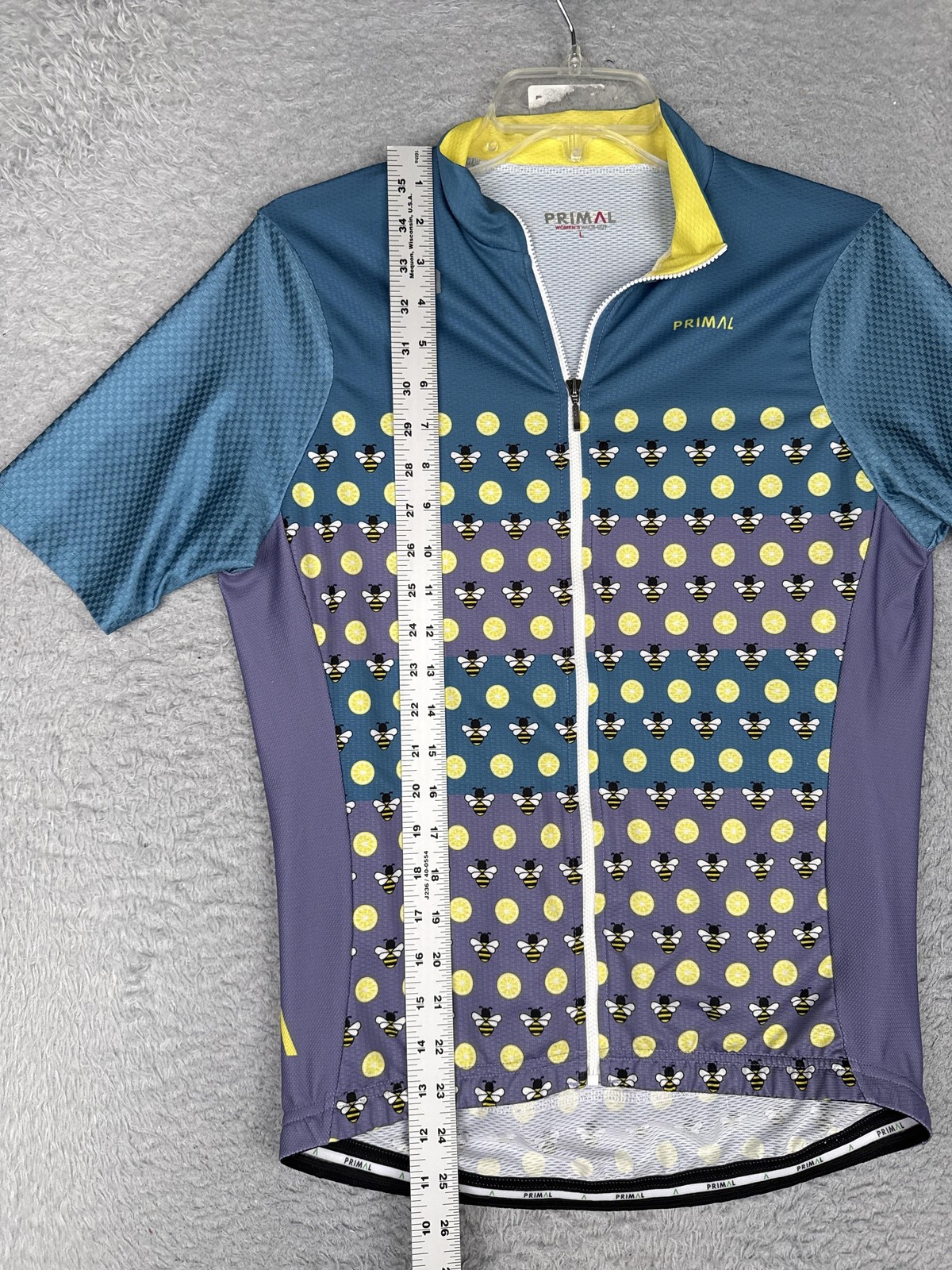 Primal Cycling Jersey Womens Large Blue Bee Lemon Graphic Full Zip Pockets Bike