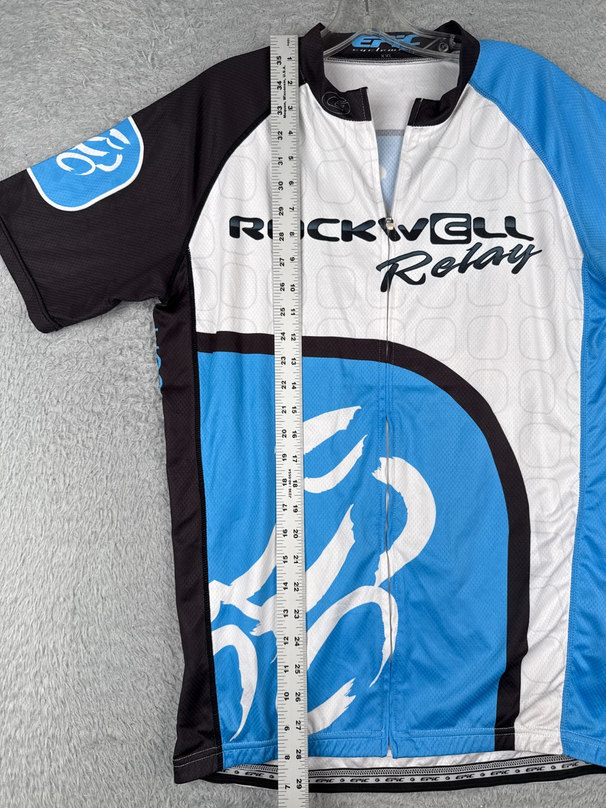 Epic Cyclewear Cycling Jersey Adult Large Blue White Rockwell Relay READ ME