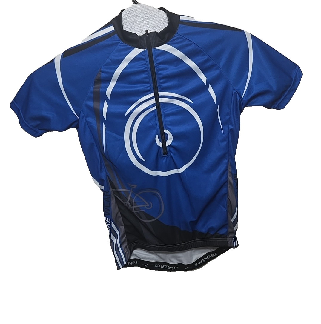 Maks Mens Cycling Jersey Medium Short Sleeve Full Zip Bike Shirt 3 Back Pockets