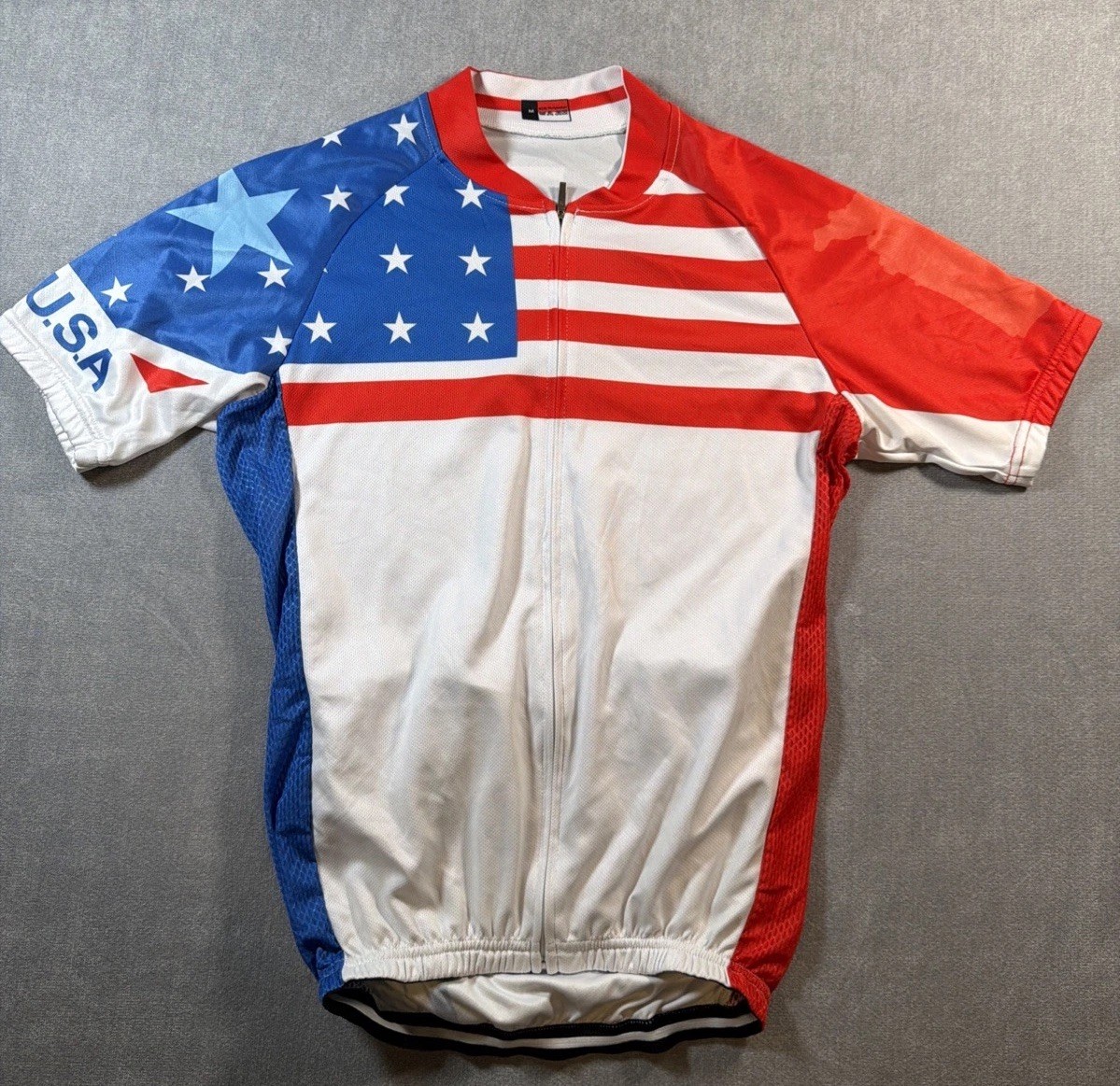 *USA American Flag USA Full Zip Cycling Biking Jersey Size M