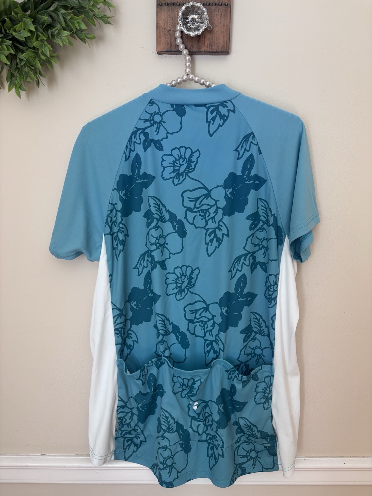 Bontrager Womens Size XL Solstice Cycling Jersey Shirt Blue White Floral 1/4 Zip