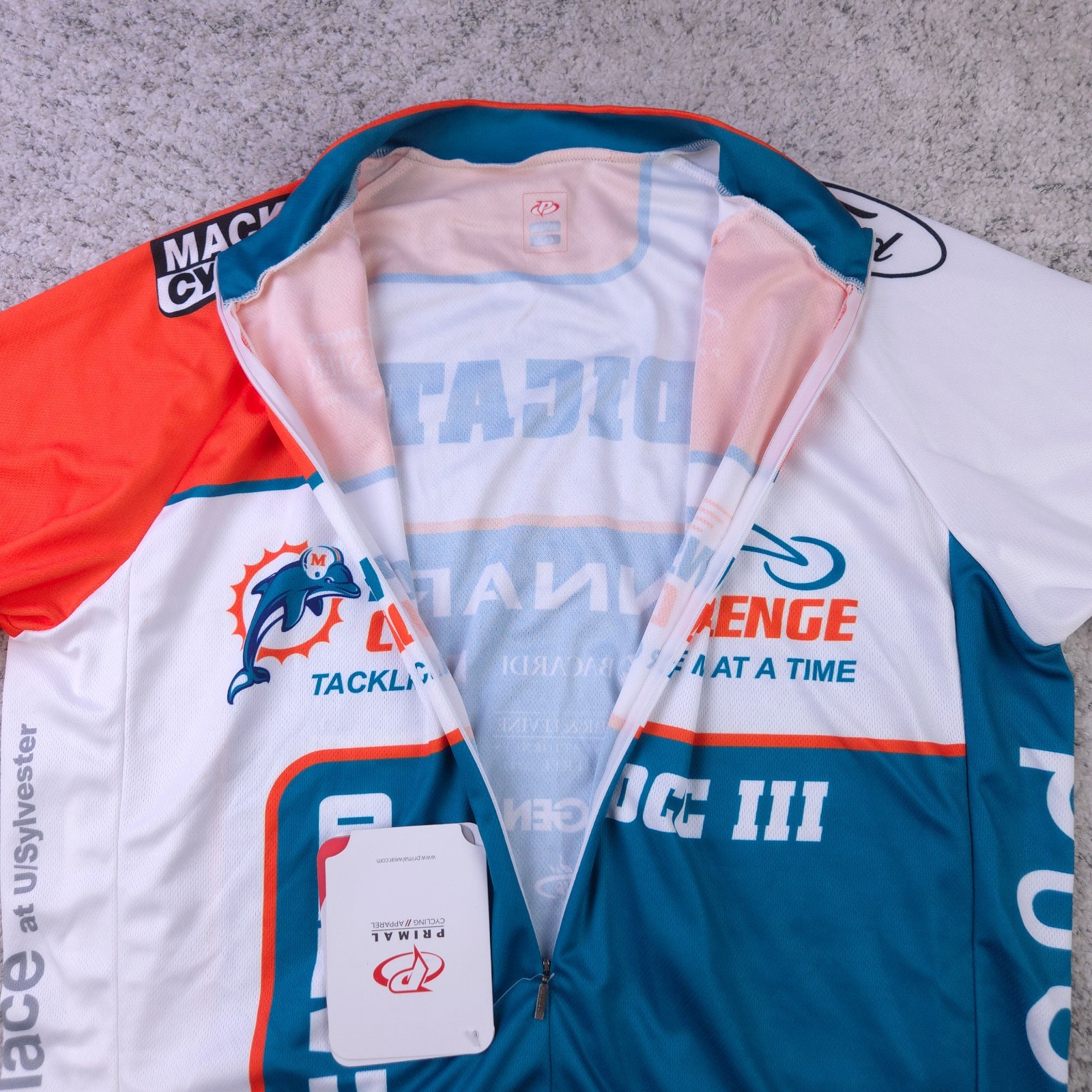 Primal Miami Dolphins Cycling Jersey Mens XL 3/4 Zip Cycling Challenge III NWT