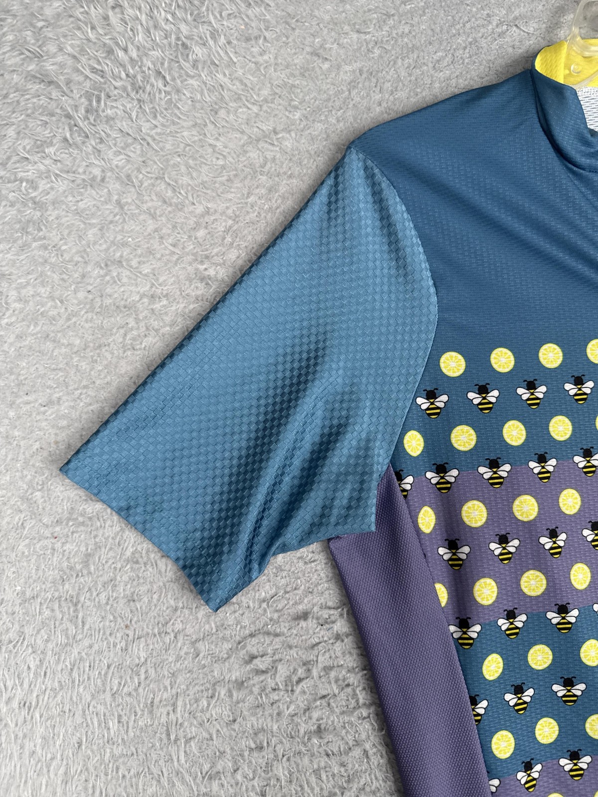 Primal Cycling Jersey Womens Large Blue Bee Lemon Graphic Full Zip Pockets Bike