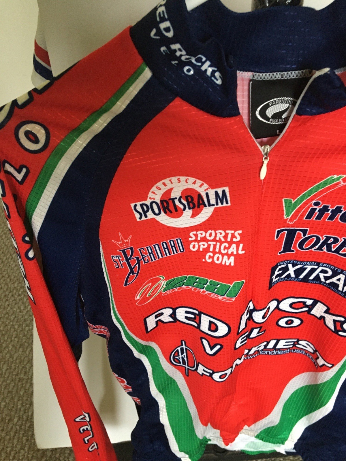 Cycling Shirt Jersey Red Rocks Velo Polyester Zipper Front Italy Large Parentini