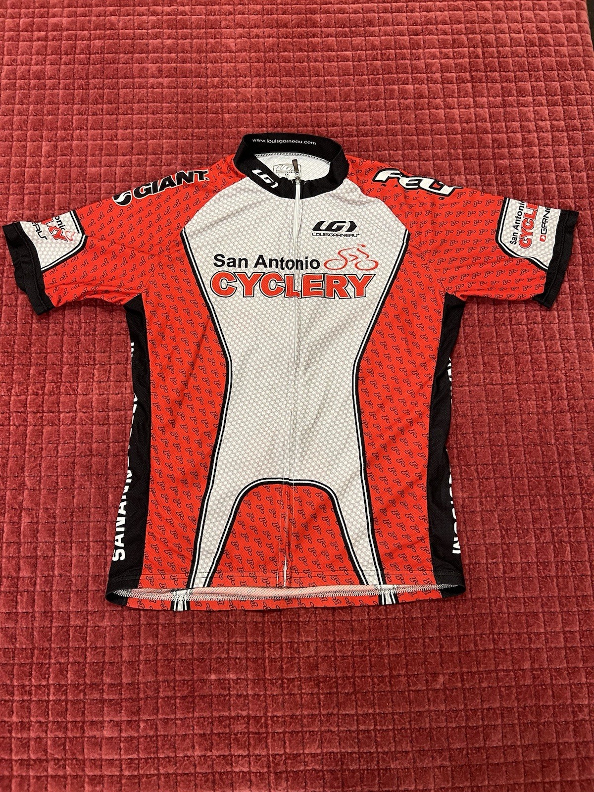 Louis Garneau Men’s Large Women’s XXL San Antonio Cyclery Graphic Red Bike Shirt