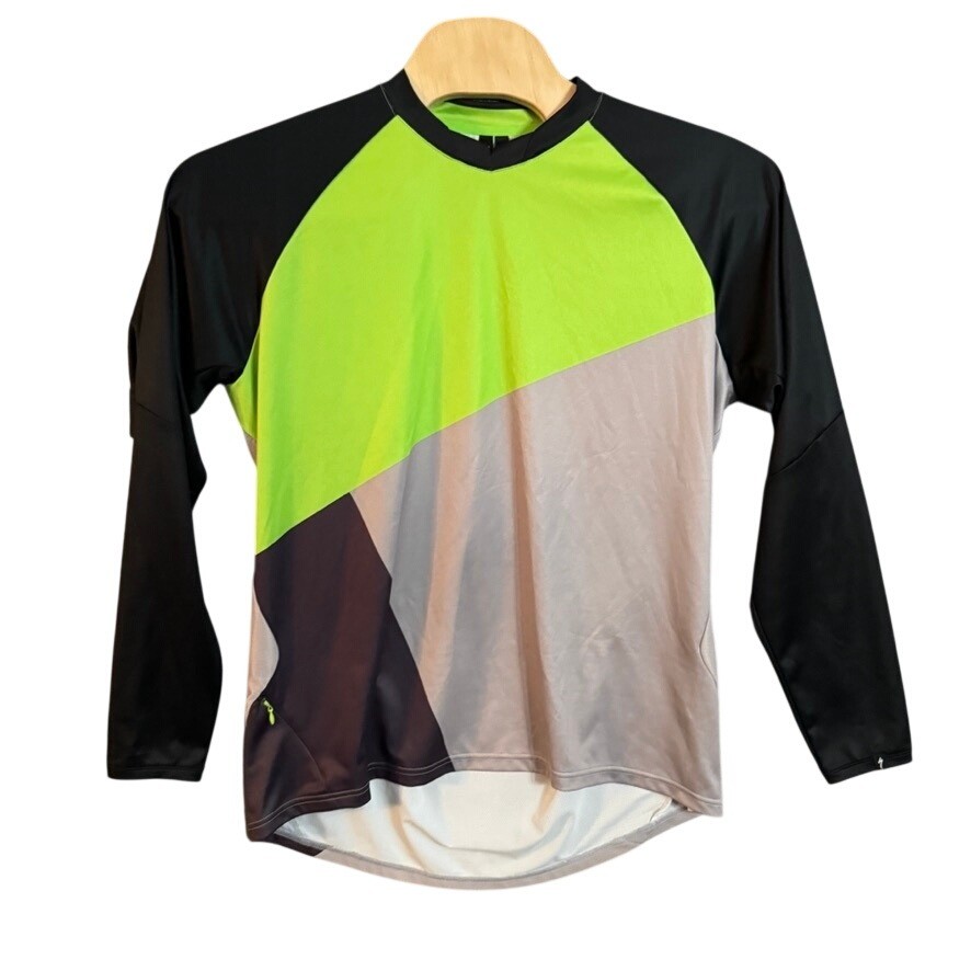 Specialized Mens XL Long Sleeve Cycling Jersey Neon Green Black Gray Colorblock