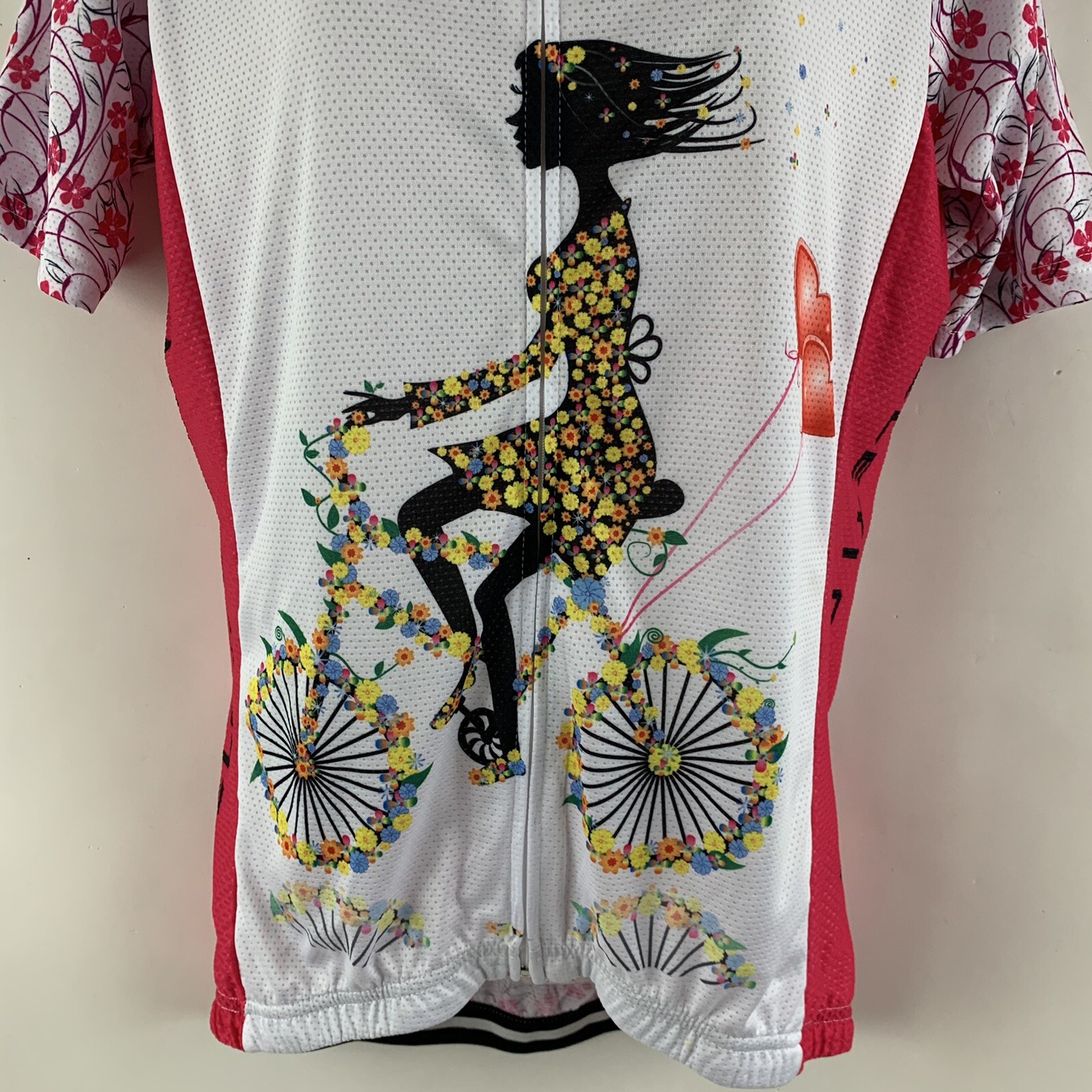 NWT Teleyi Women’s XL Floral Cycling Shirt, Full Zip (Pink & White)