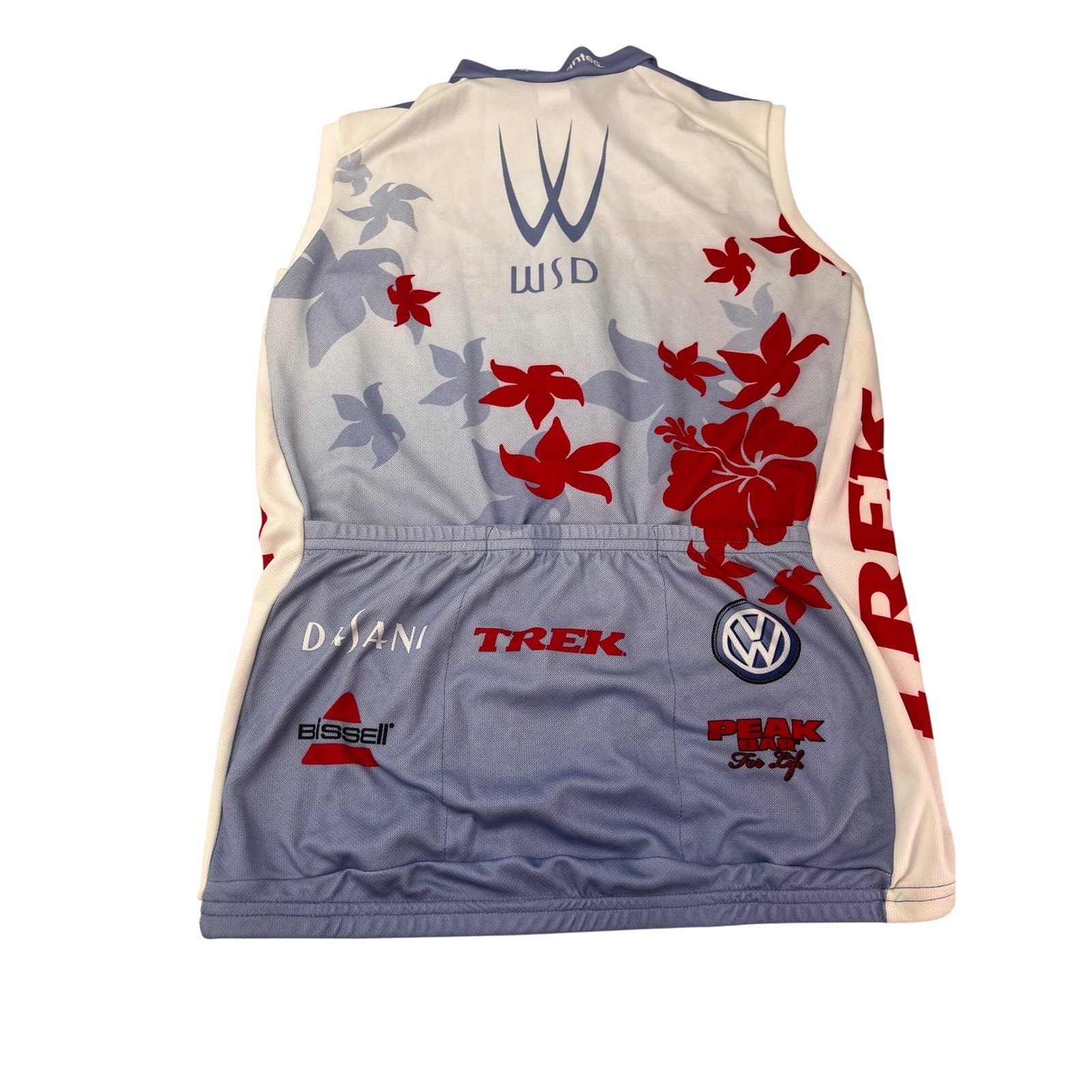 Trek Cycling Jersey Womens Large Blue Floral Sleeveless Race Raglan Excellent