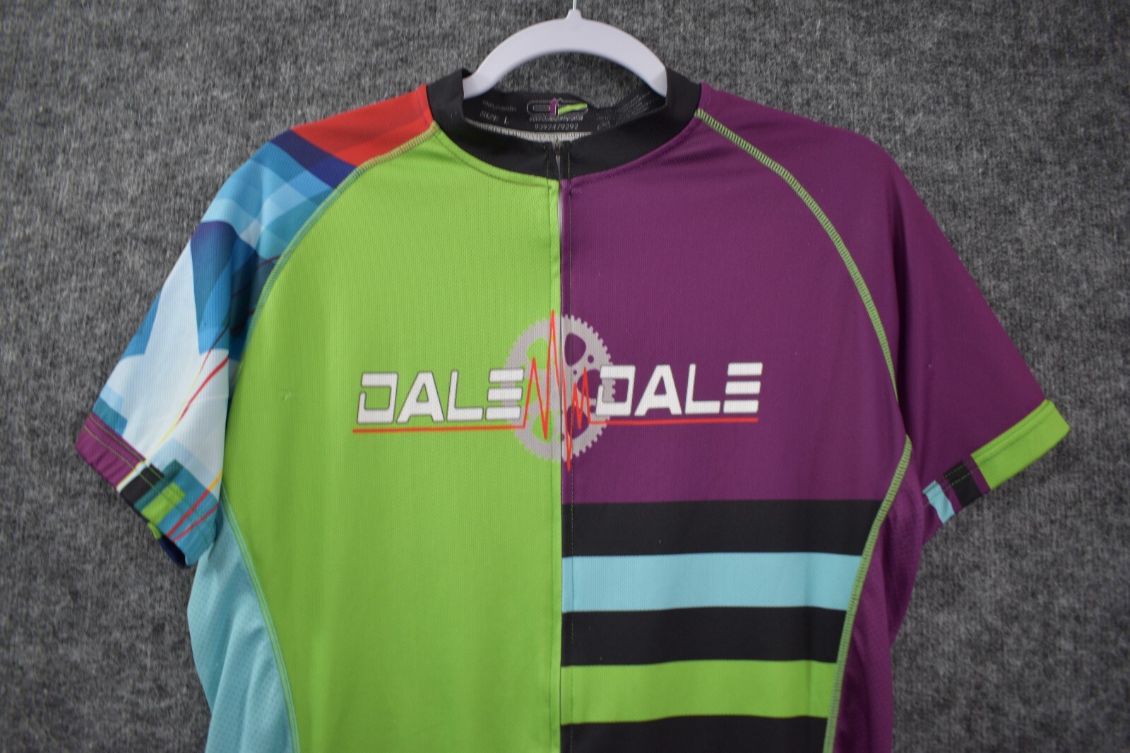 Athletic Zone Shirt Large Full Zip Short Sleeve Multicolor Back Pocket Dale Dale