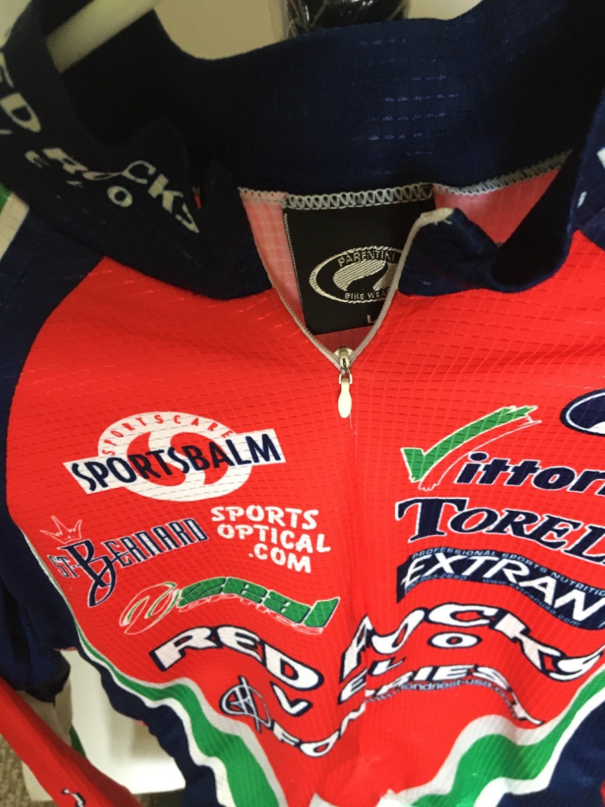 Cycling Shirt Jersey Red Rocks Velo Polyester Zipper Front Italy Large Parentini