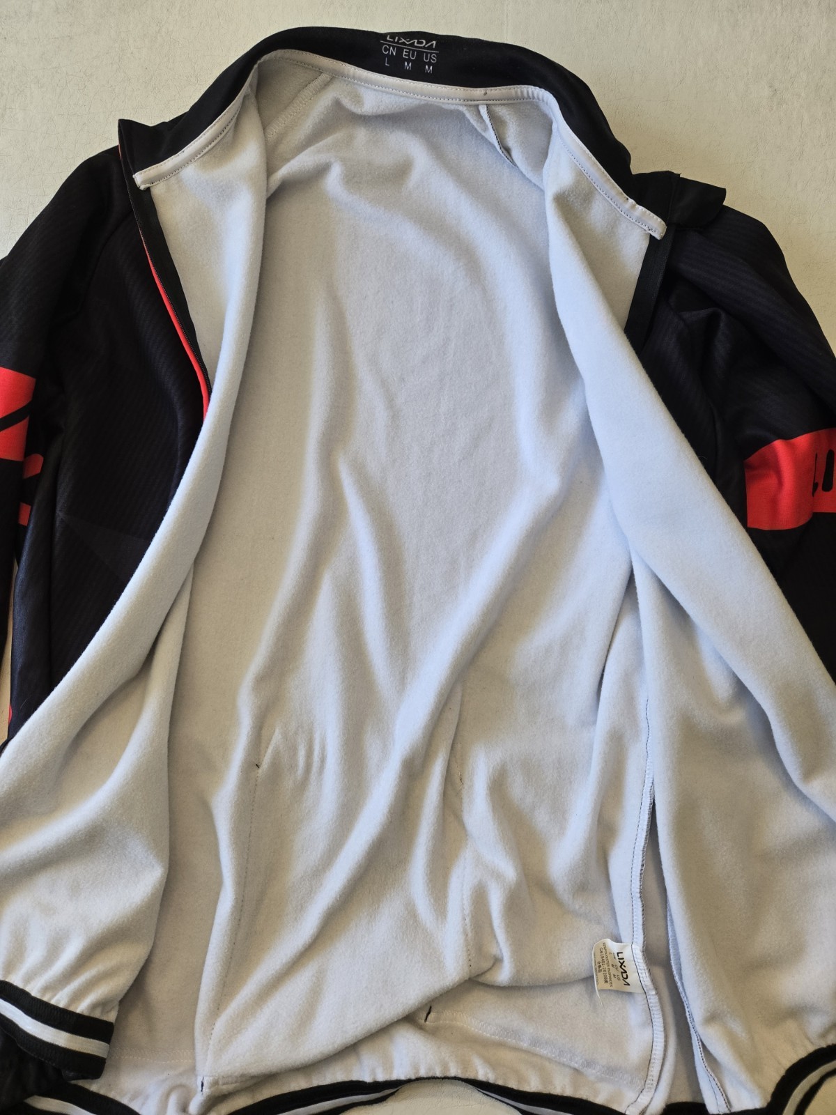 Lixada Cycling Jersey, Long Sleeve, Med, Full Zip, Light Fleece Lined, Black