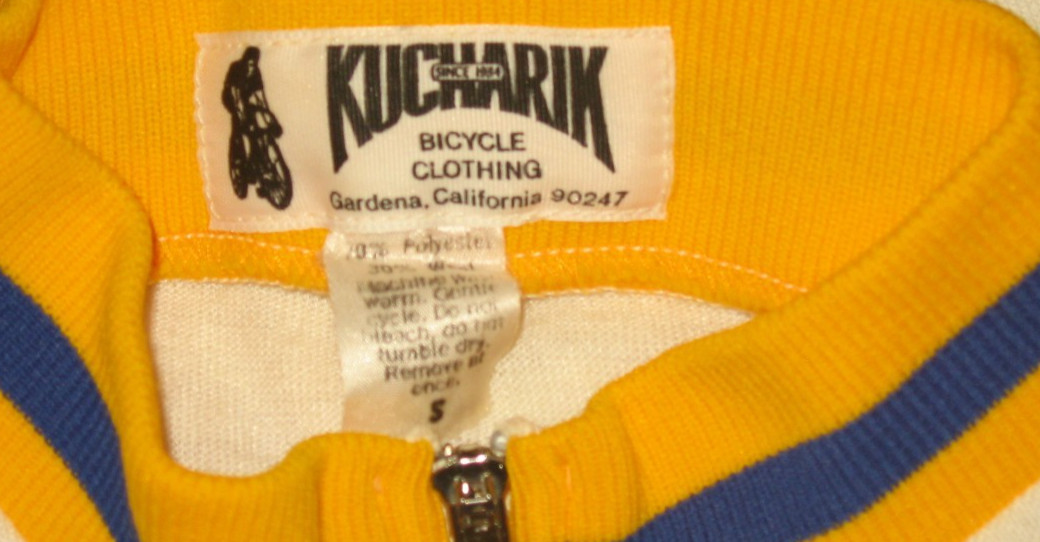 LN VtG 80s KUCHARICK Cycling Long Jersey White/Gold Wool Blend Back Pockets S-M