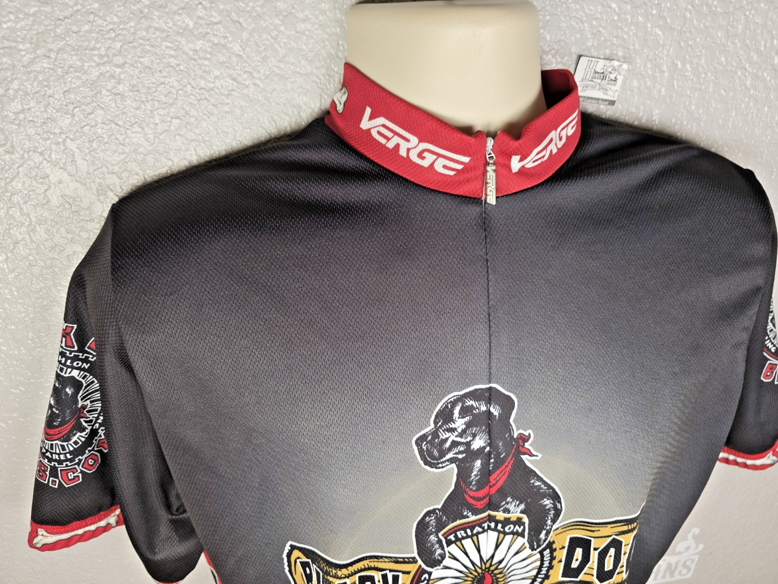 Vintage Verge Black Dog Triathlon Cycling Jersey Men’s L Short Sleeve Bike Shirt