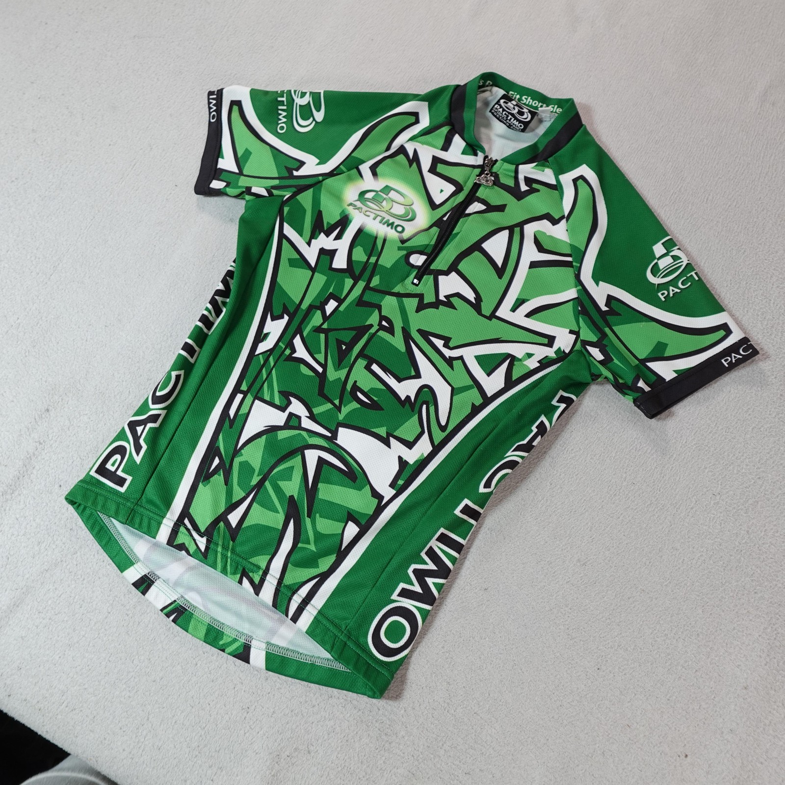 Pactimo Cycling Jersey Mens XXS Green Graphic Race Fit Short Sleeve Bike Shirt