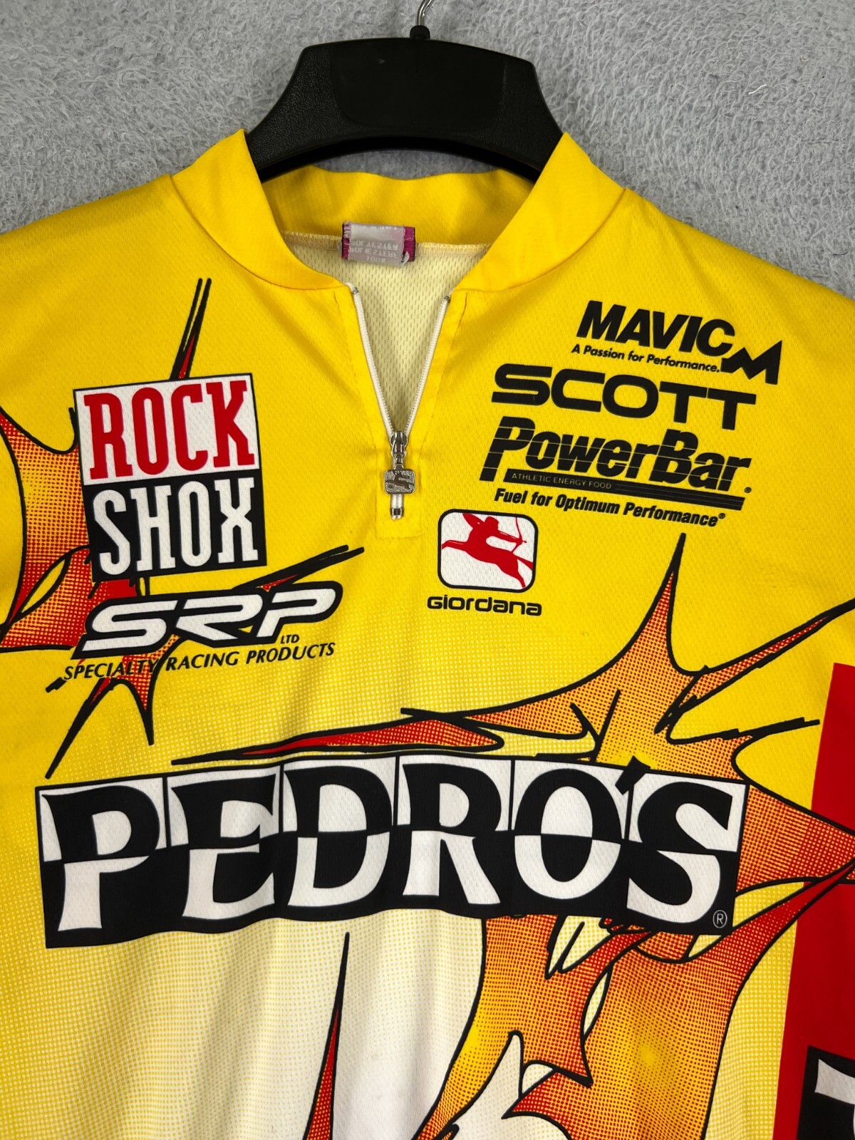 Girodana Cycling Jersey Adult Medium Yellow Red 1/4 Zip Rear Pockets 100% Poly