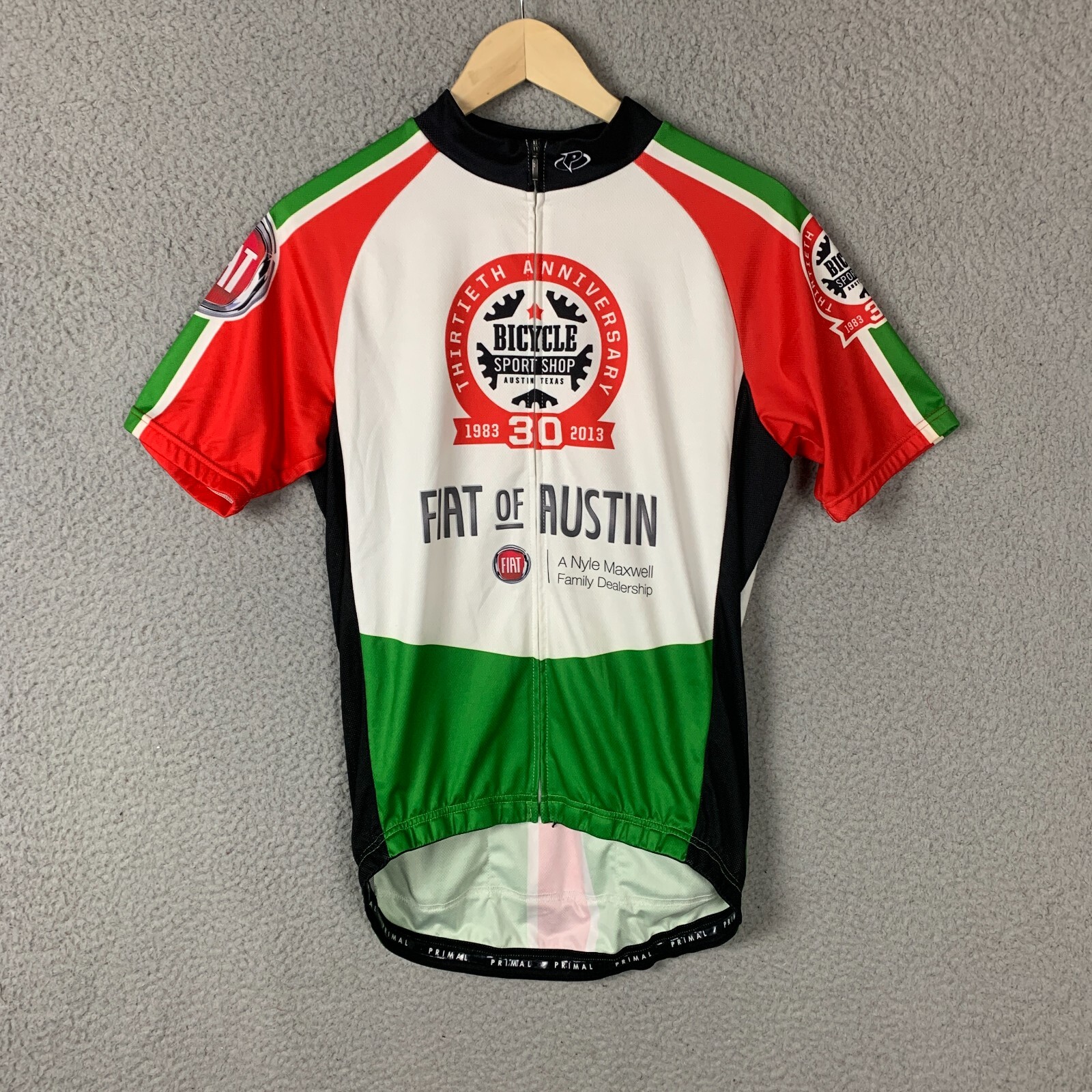 Primal Adult Cycling Jersey Raglan Polyester Full Zip Austin TX 39 in Chest