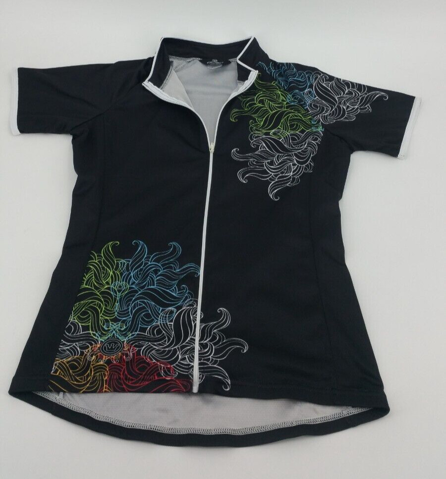 Canari Cycling Jersey Womens Medium Pretty Floral Full Zip Rear Pockets Bike Top