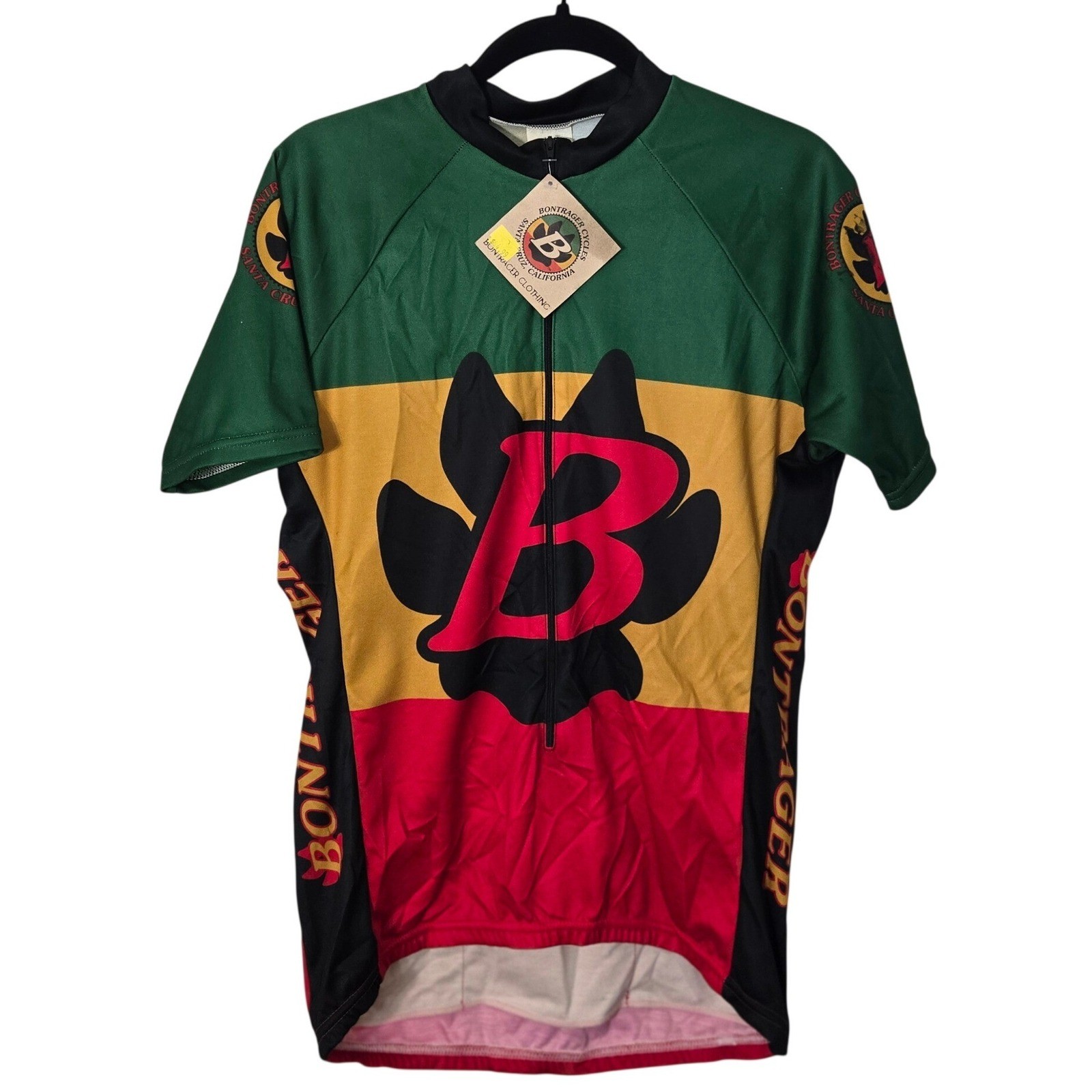 Vintage Bontrager Cycles Rasta Cycling Jersey Paw Print NWT USA Made Large 90s