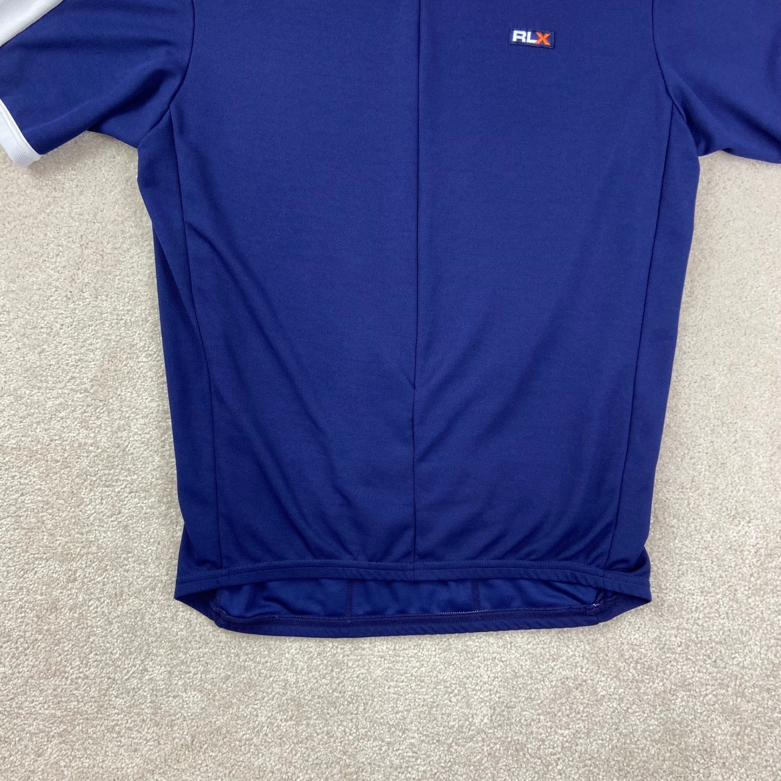 RLX Polo Sport Cycling Jersey Mens Medium Blue White Quarter Zip Bike Shirt