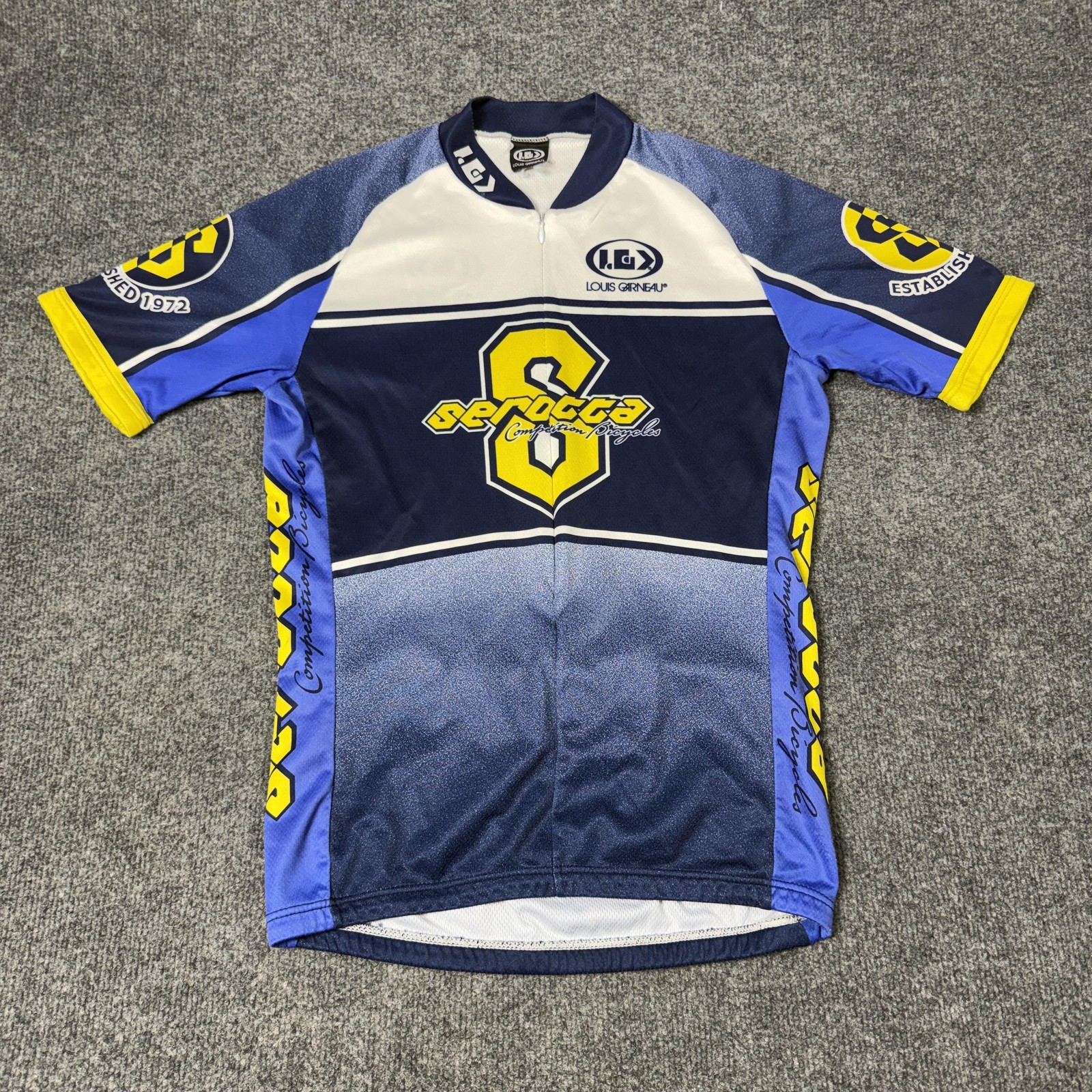 Louis Garneau Cycling Jersey Mens Medium Blue Serotta Short Sleeve 1/4 Zip Bike