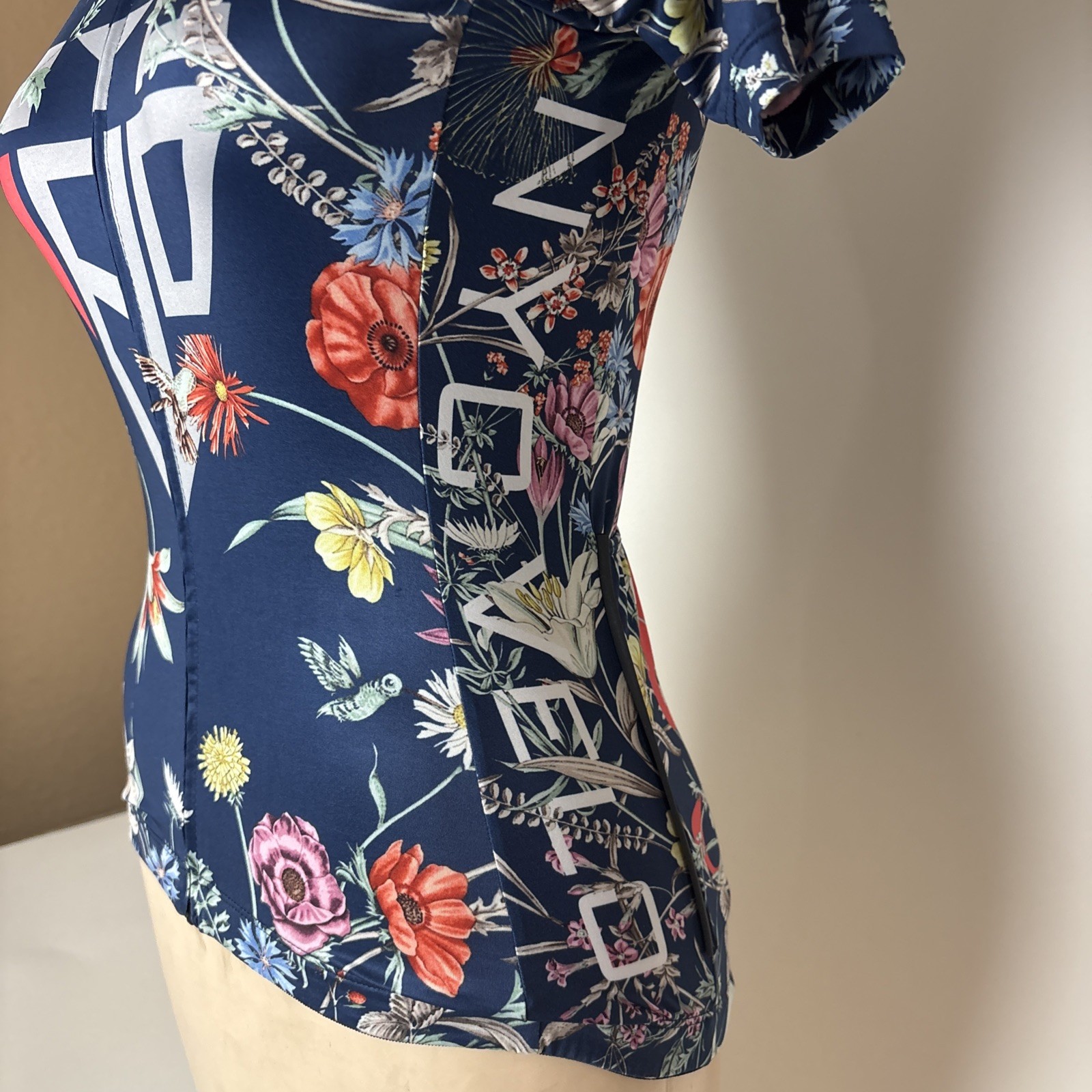 Ostroy NYC Velo Womens XXS Cycling Jersey Blue Floral full zip