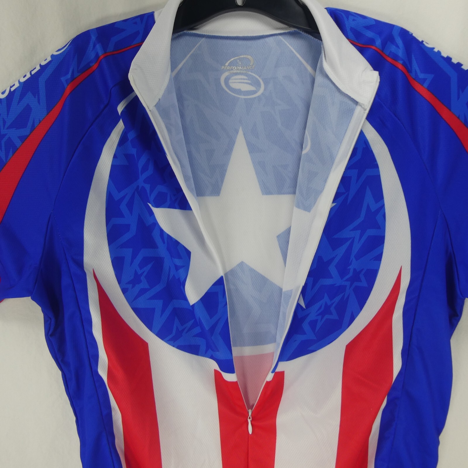 Performance Men’s Red White Blue Large Captain America Cycling Jersey USA