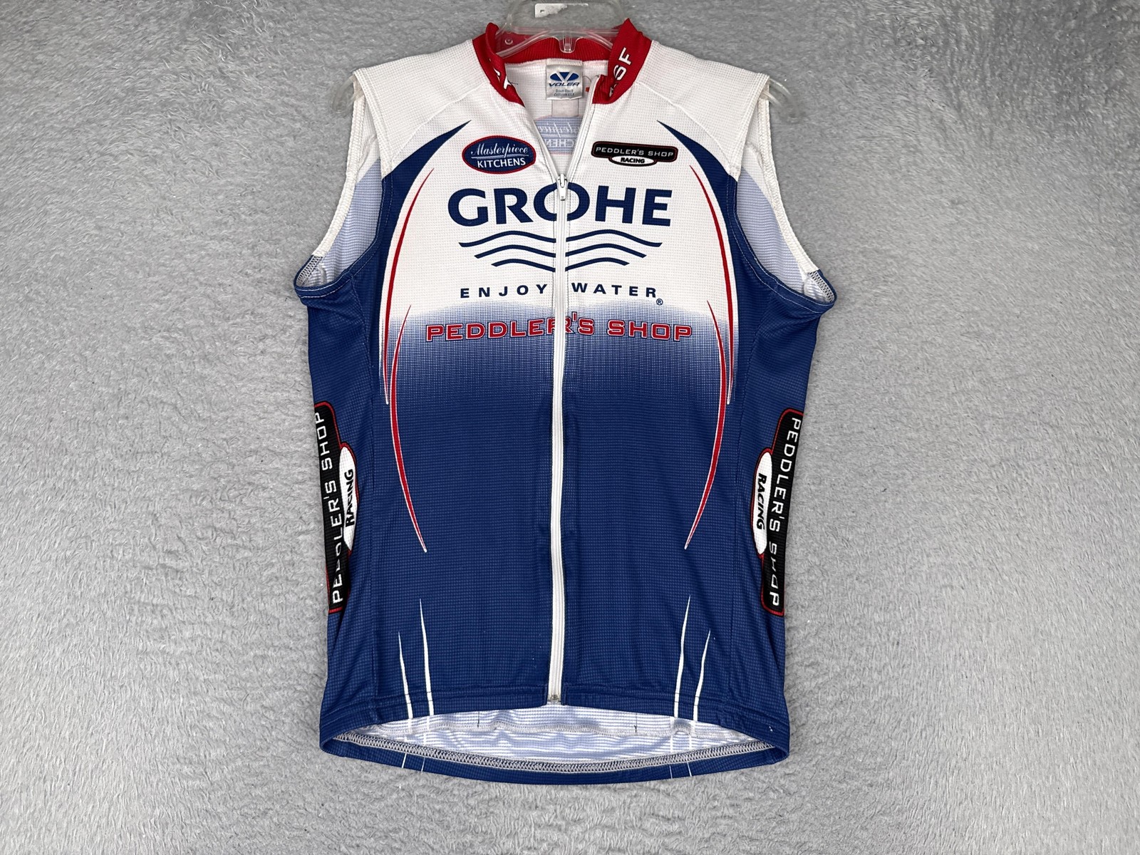 Voler Cycling Jersey Mens Medium Blue Grohe Tank Full Zip Pockets USA Bike