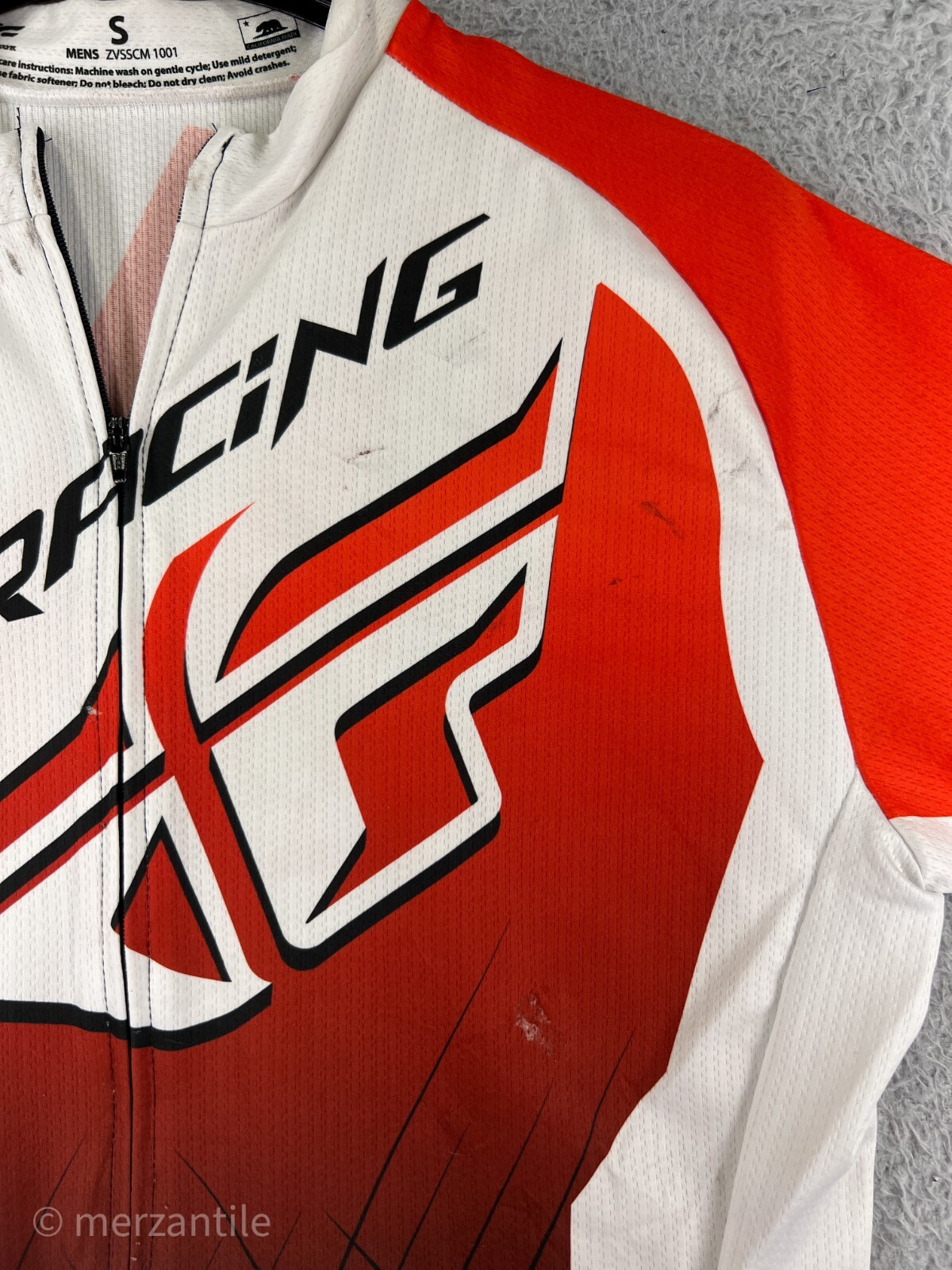 Fly Racing Cycling Jersey Mens Small White Red Full Zip 100% Polyester Pockets