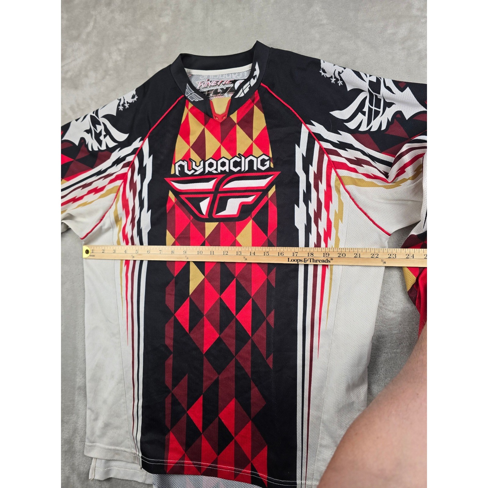 Fly Racing Kinetic Motocross Jersey Mens XL Red Black Geometric Long Sleeve Read