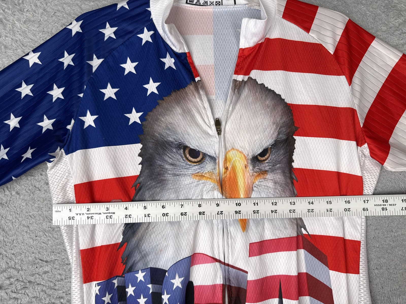 Weimostar Cycling Jersey Mens Large USA Flag Eagle Full Zip Pockets Bike Top
