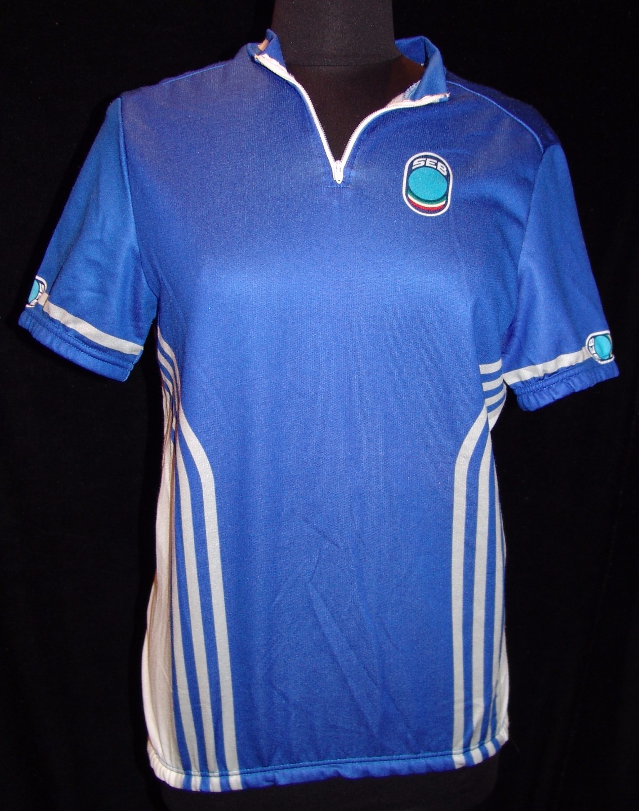 SEB XL Cycling Jersey Vtg Vintage Bicycle Italy Mens Blue Signature Polyester