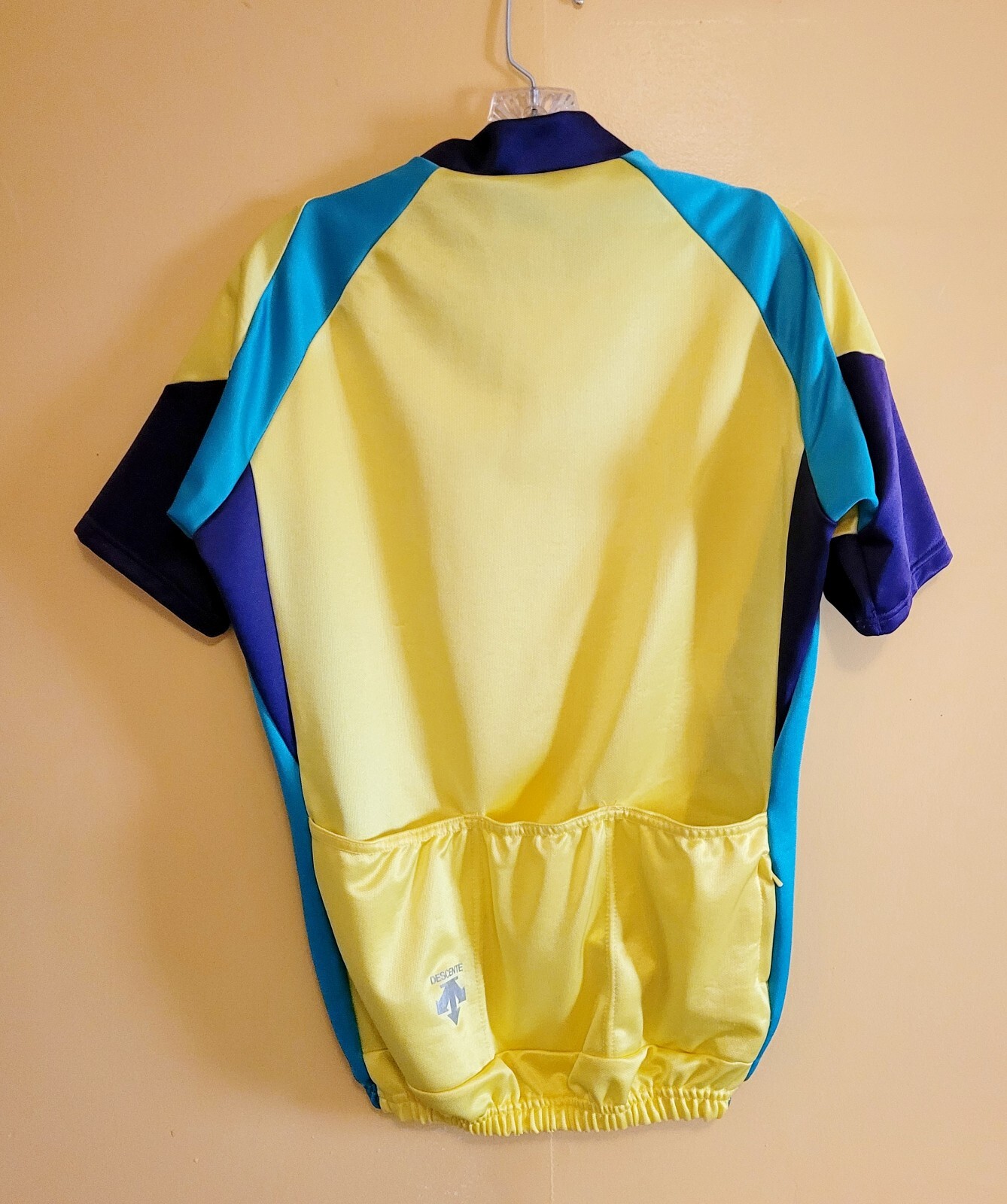 Descente Yellow Purple Teal Cycling Jersey 1/4 Zip Large Pockets Free Shipping