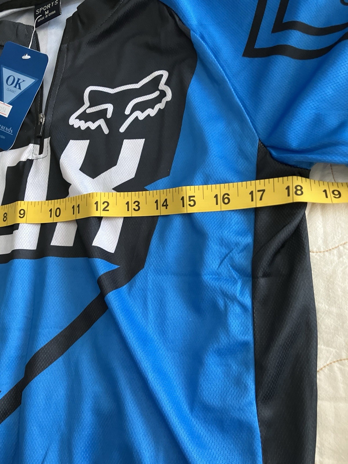 Fox Bike By Sports Cycling Shirt Zip Front Size Medium Blue White Pocket Back