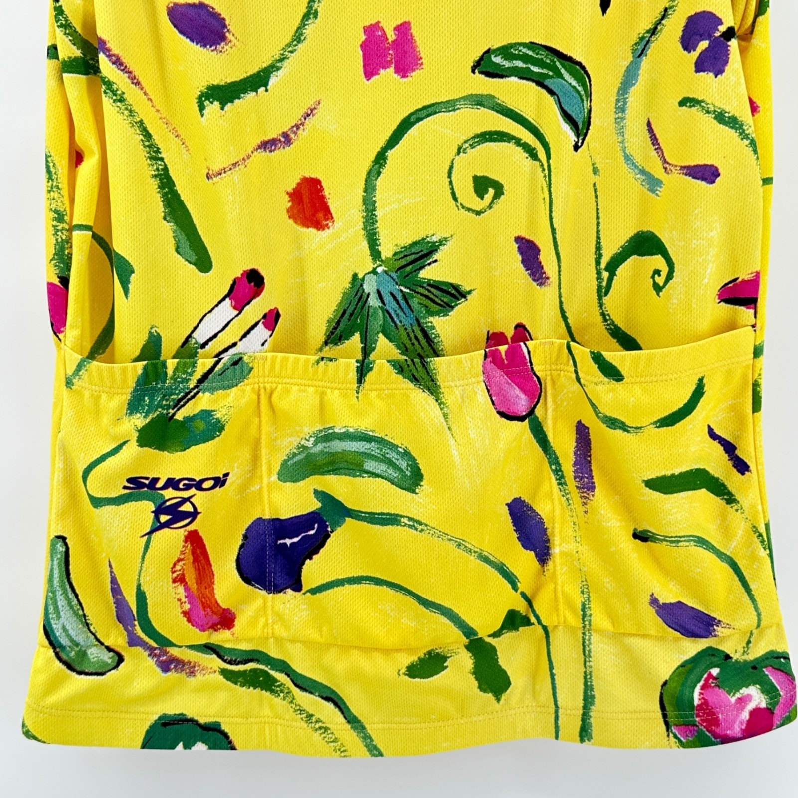 Sugoi Cycling Jersey Women Large Yellow Floral Technifine Sleeveless NEW Zip Top