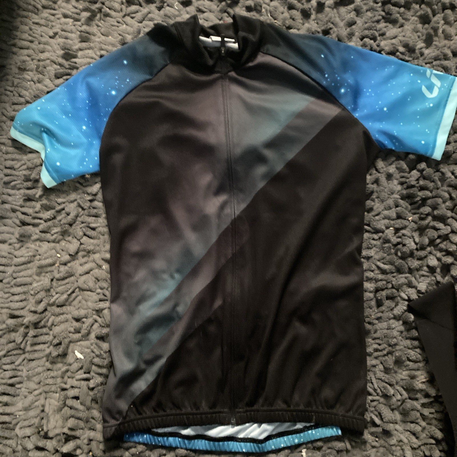Liv Cycling Women’s Cycling Jersey Large, & Medium Bib Set, Black W/ Blue Galaxy