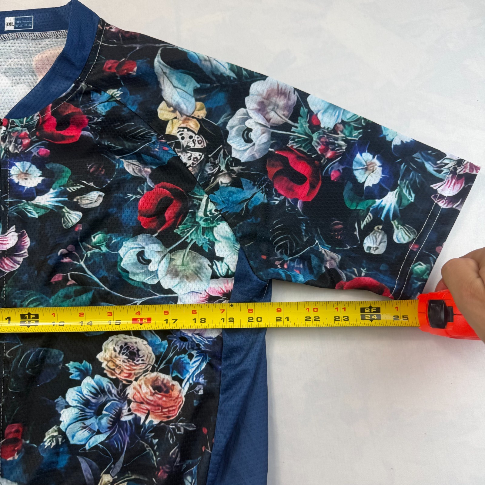 Mens Cycling Jersey 3XL Navy Black Floral Short Sleeve Breathable Biker Full Zip