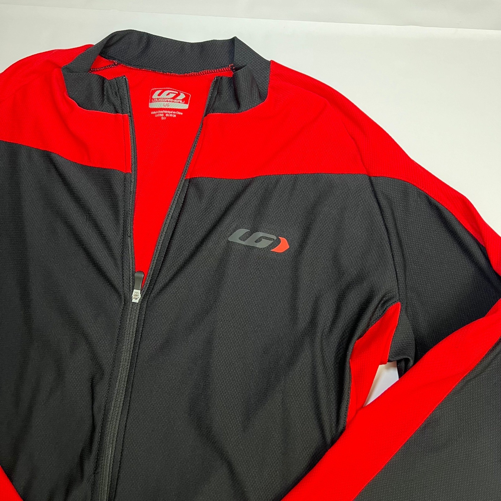 Louis Garneau Cycling Jersey Mens Large Black Red Long Sleeve Full Zip Bike