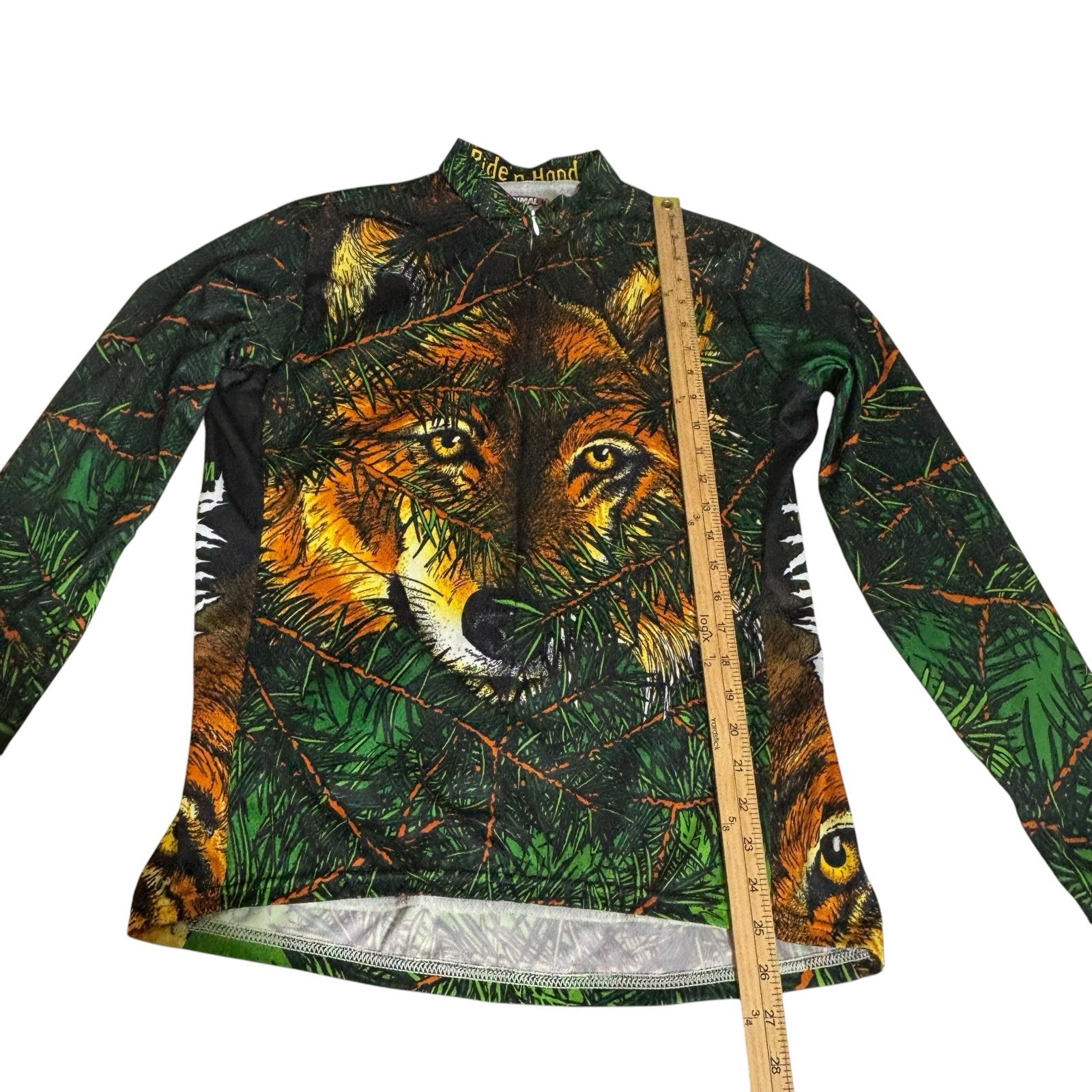 Primal Wear Wolf Print 3/4 Zip Long Sleeve Rear Pockets Cycling Jersey L