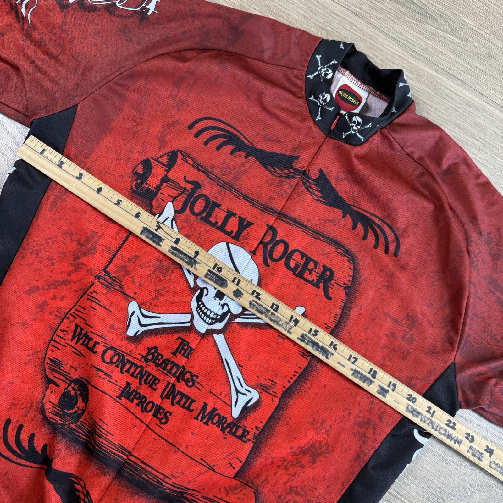 World Jerseys Shirt Men XL Jolly Roger Pirate Cycling Top Shirt Red Black