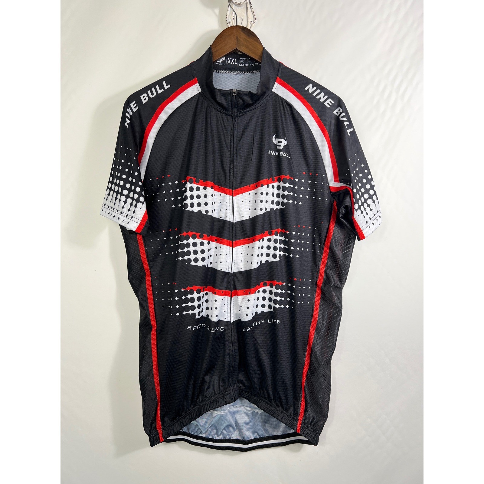 Nine Bull Mens XXL Cycling Jersey Black Red White Full Zip Short Sleeve Biking