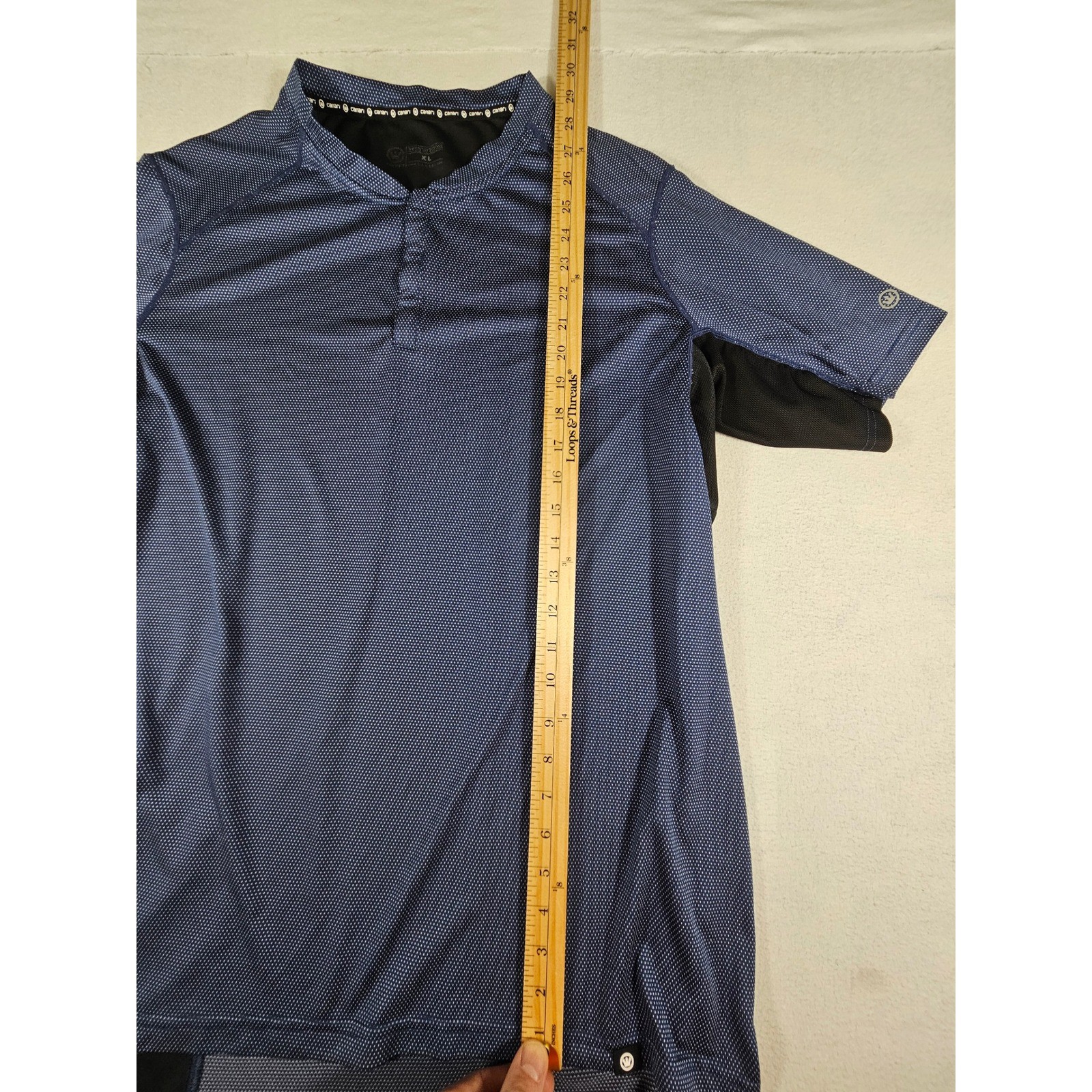 Canari Mens XL Cycling Shirt Blue Dot Short Sleeve Henley Bike Shirt Pocket