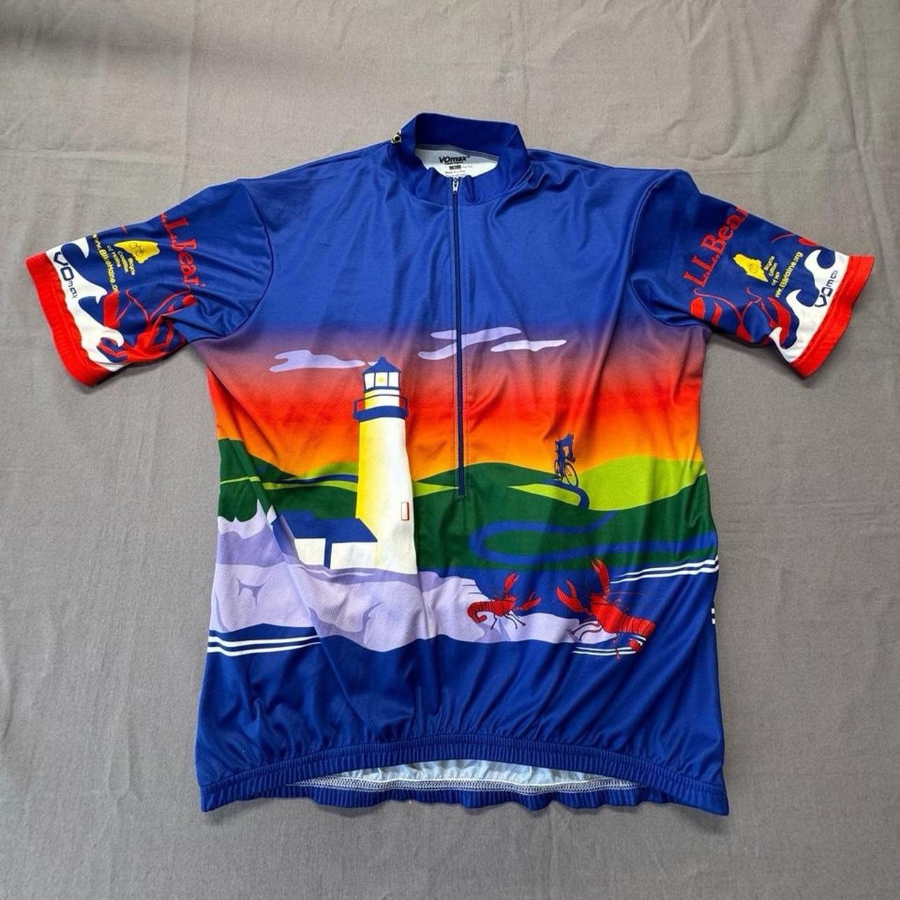 VOmax Maine L.L. Bean Cycling Jersey Mens XL 1/2 Zip Pockets Lobster Bike G3