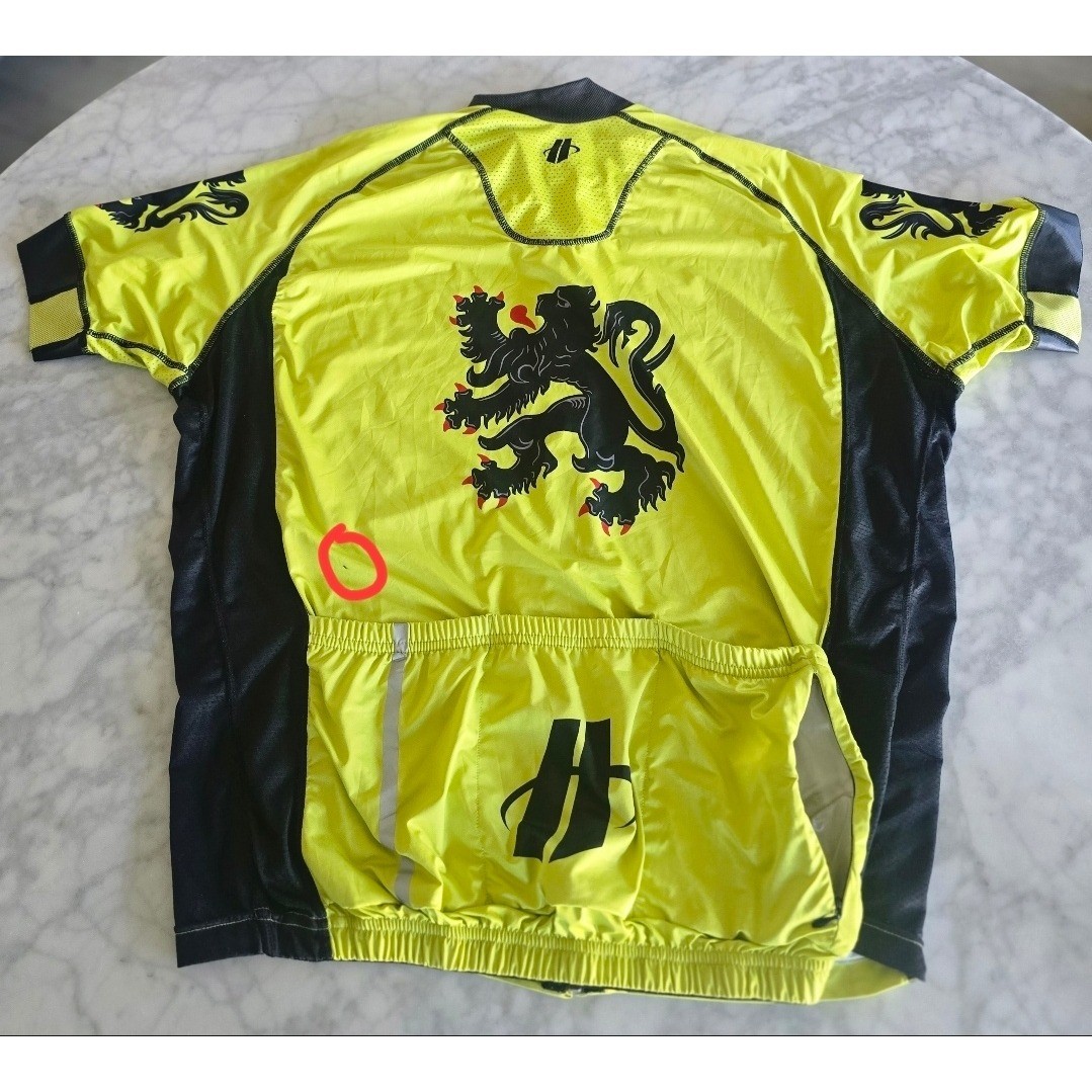 Hincapie Cycling Jersey Mens 2XL Neon Yellow Lion of Flanders Full Zip Short Slv