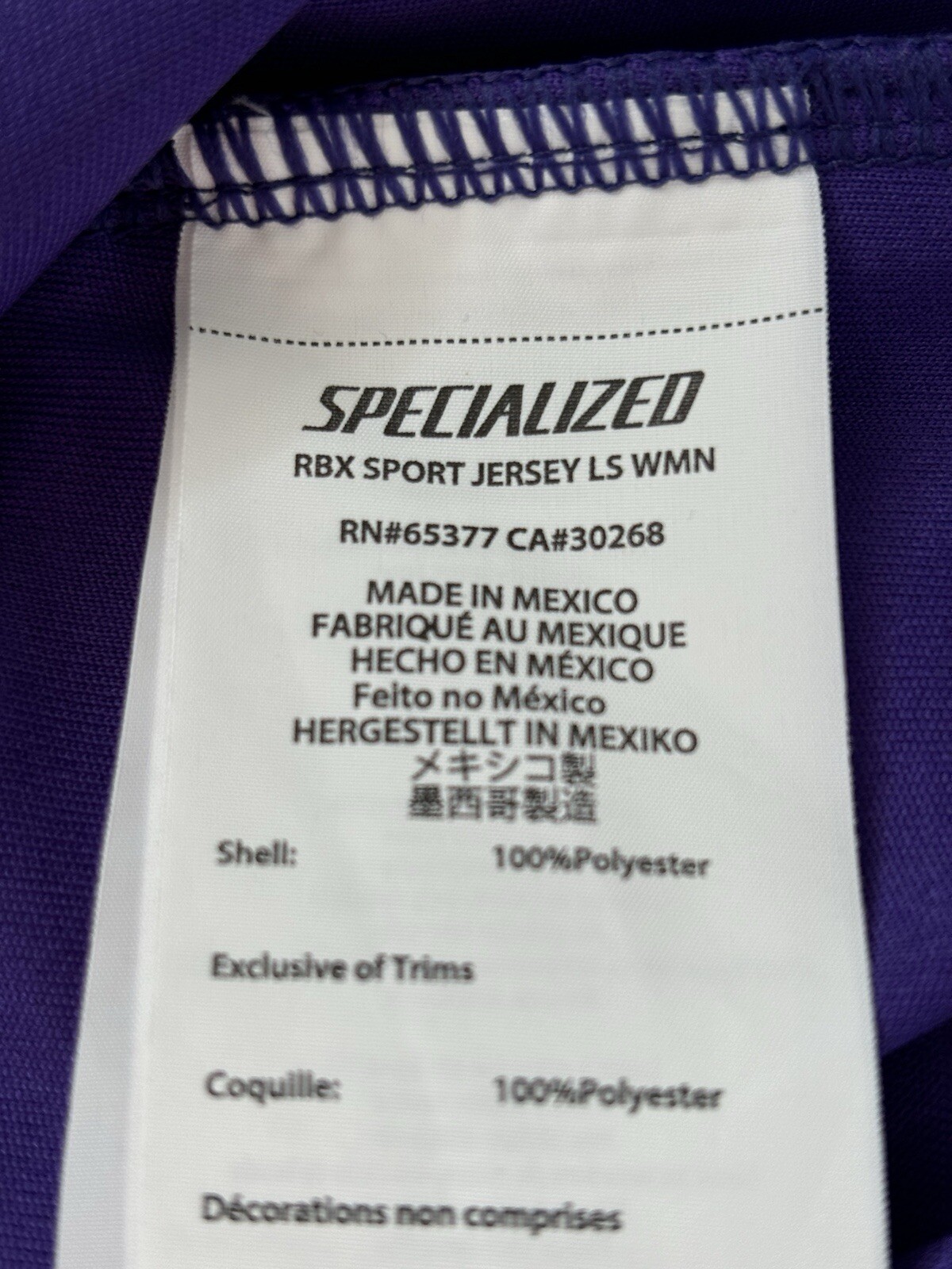 RBX Sport Jersey Top Women’s Large Indigo Purple UPF 50 Back Pockets Long Sleeve
