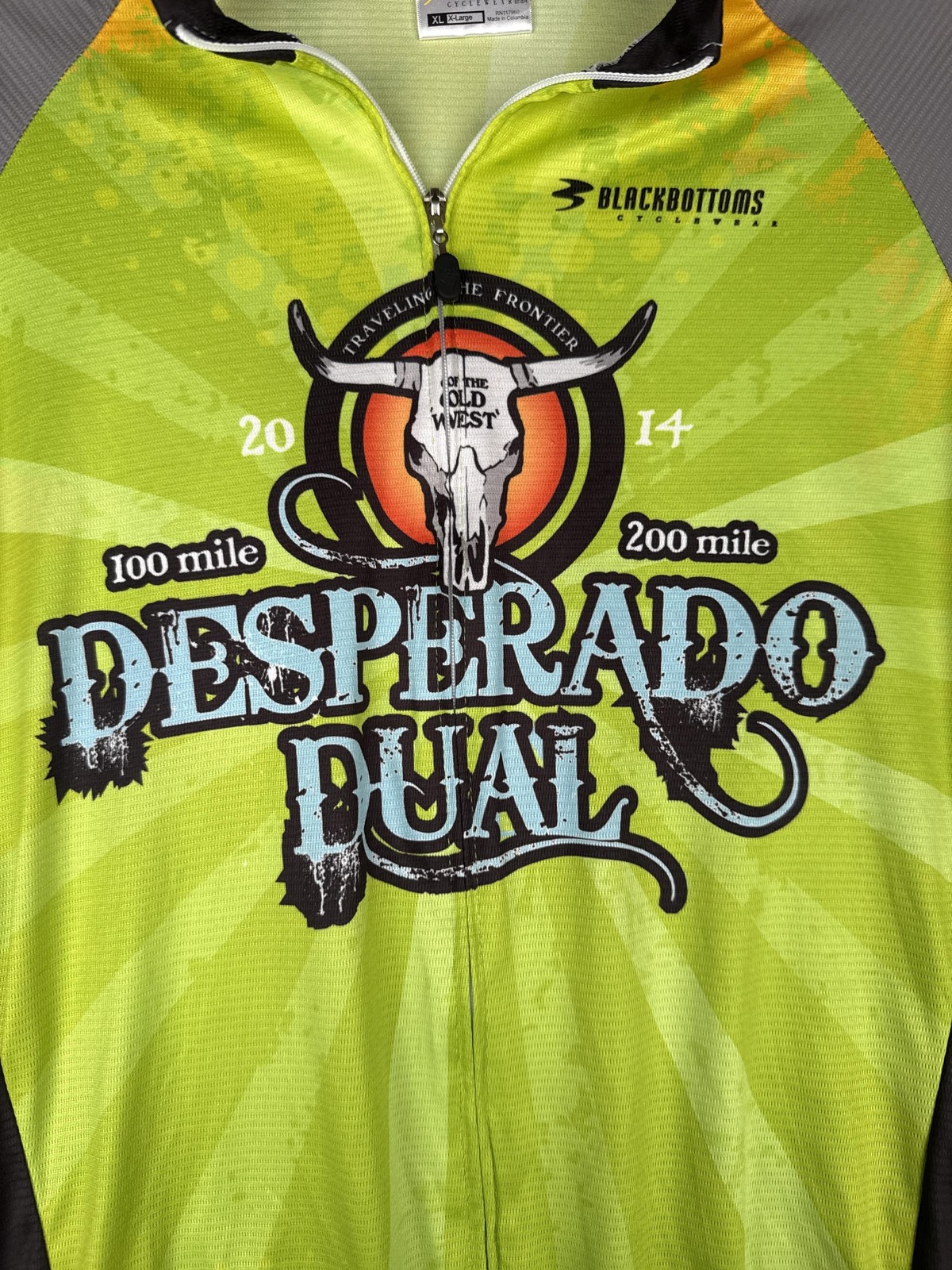 Blackbottoms Cycling Jersey Mens XL Green Desperado Dual Full Zip Pockets Bike