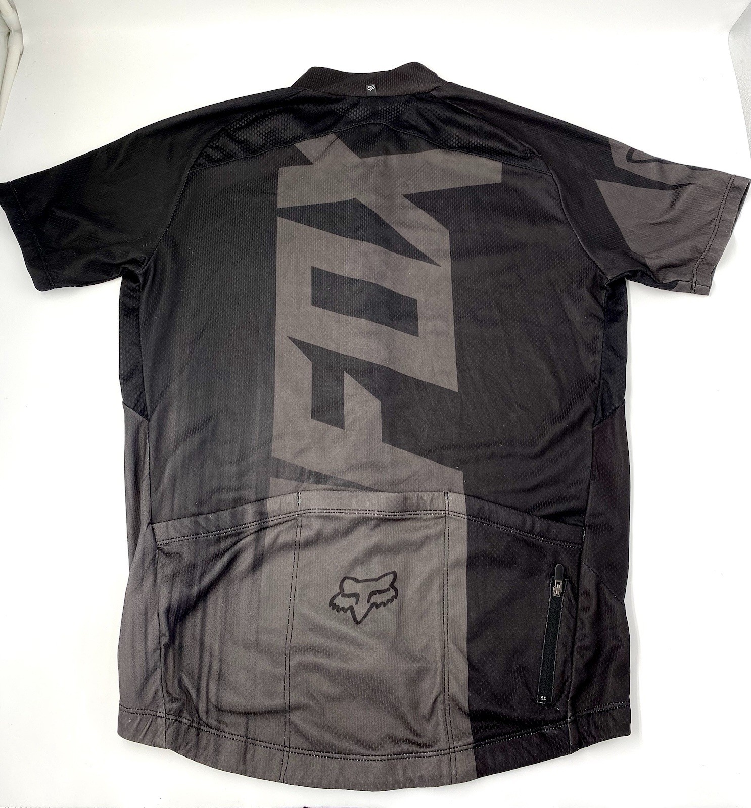 Fox Men’s Cycling Jersey Full Zipper Black/Gray Zippered Pocket | Men’s Large